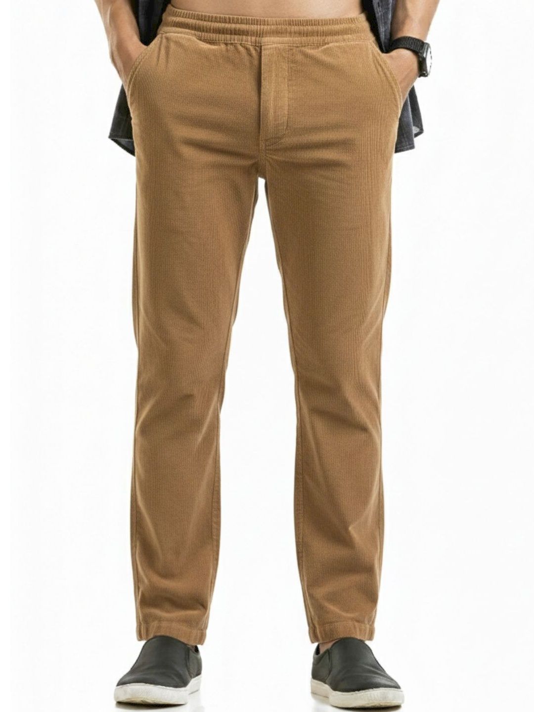 BELANO Men Wrinkle Free Corduroy No Fly Trousers-picture-15