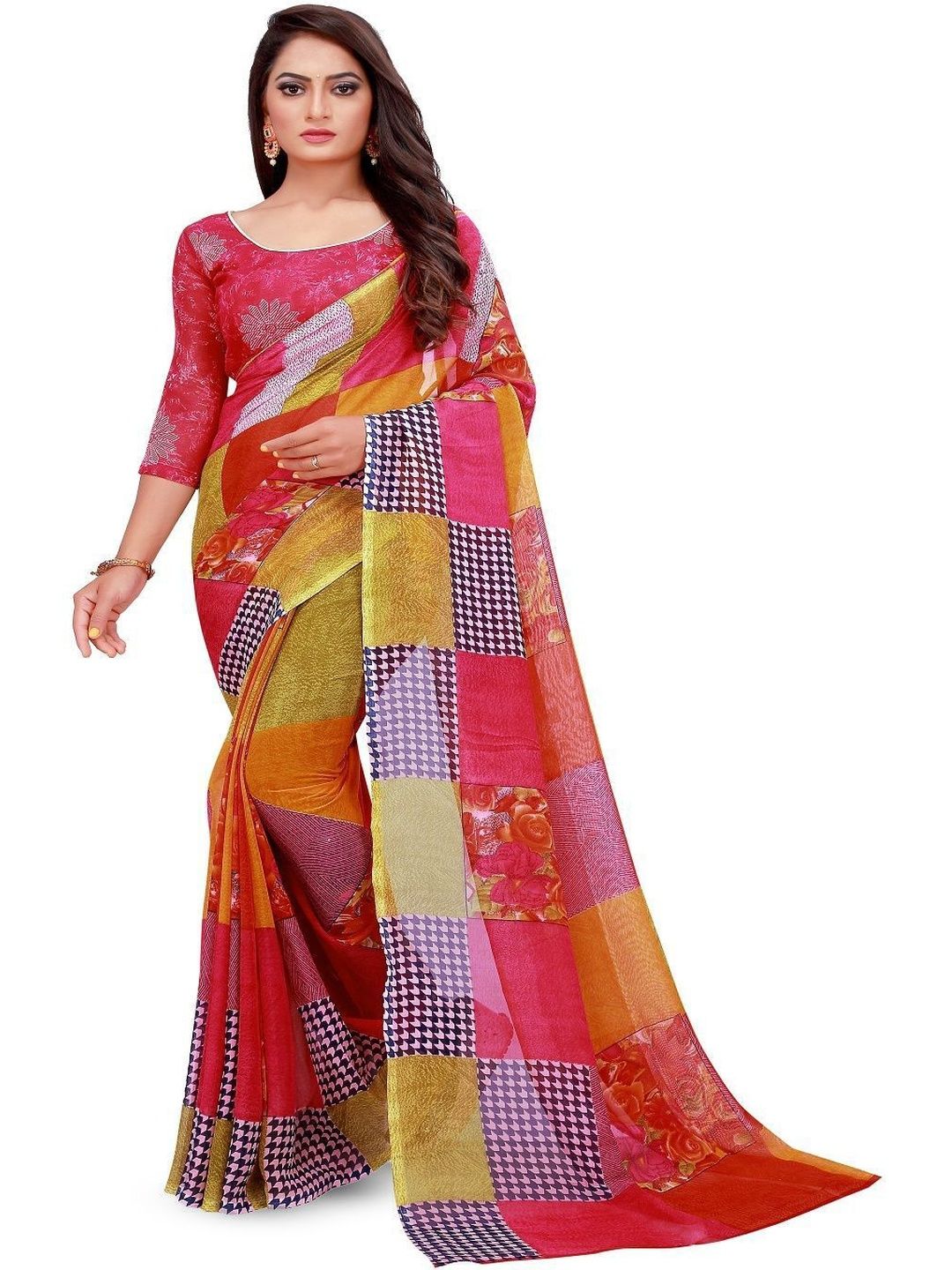 Varutex Floral Poly Georgette Saree-picture-21