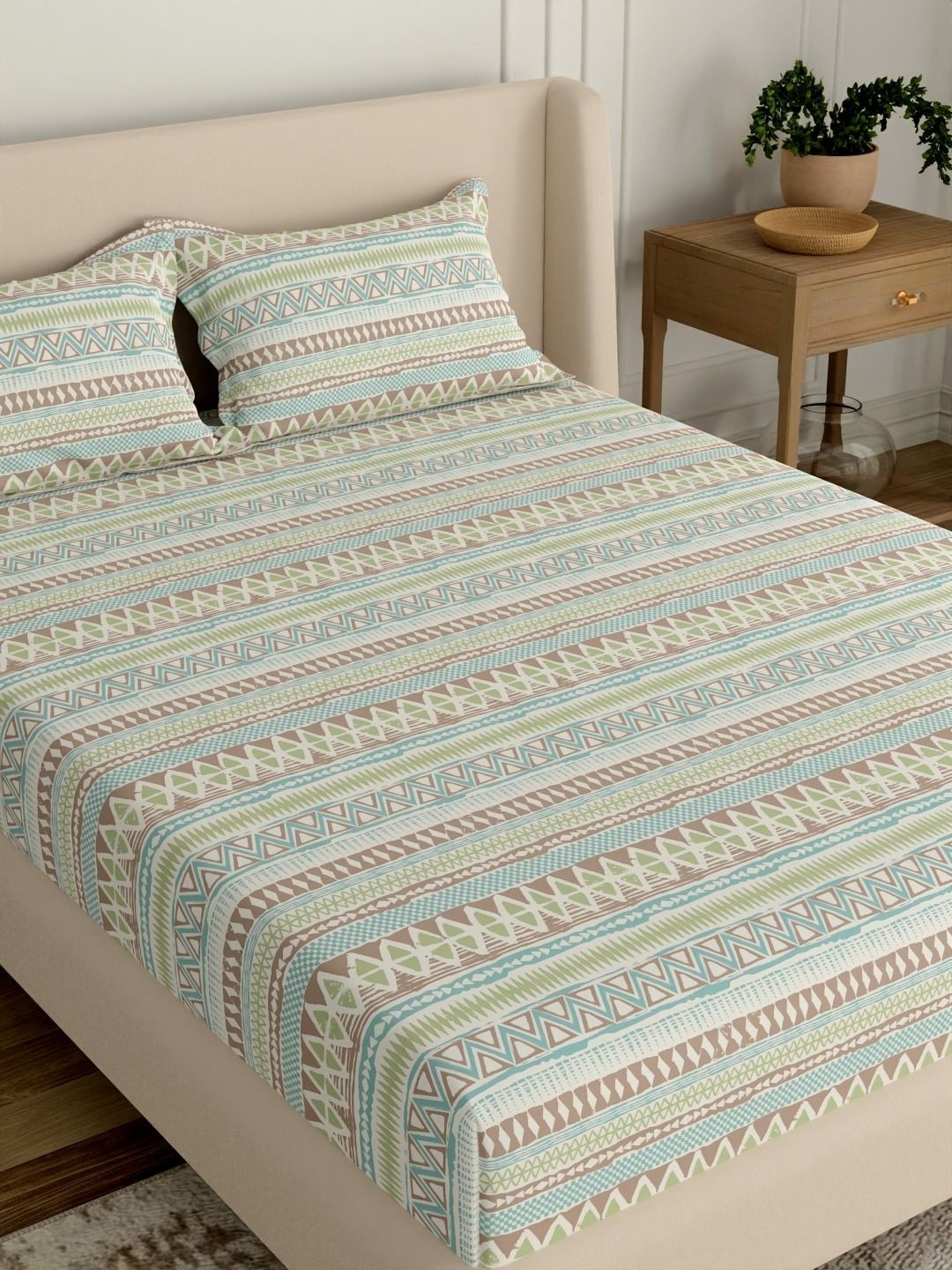 Portico Marvella 144 TC Pure Cotton Multi Abstract Super King Bedsheet & 2 Pillow Covers-picture-30