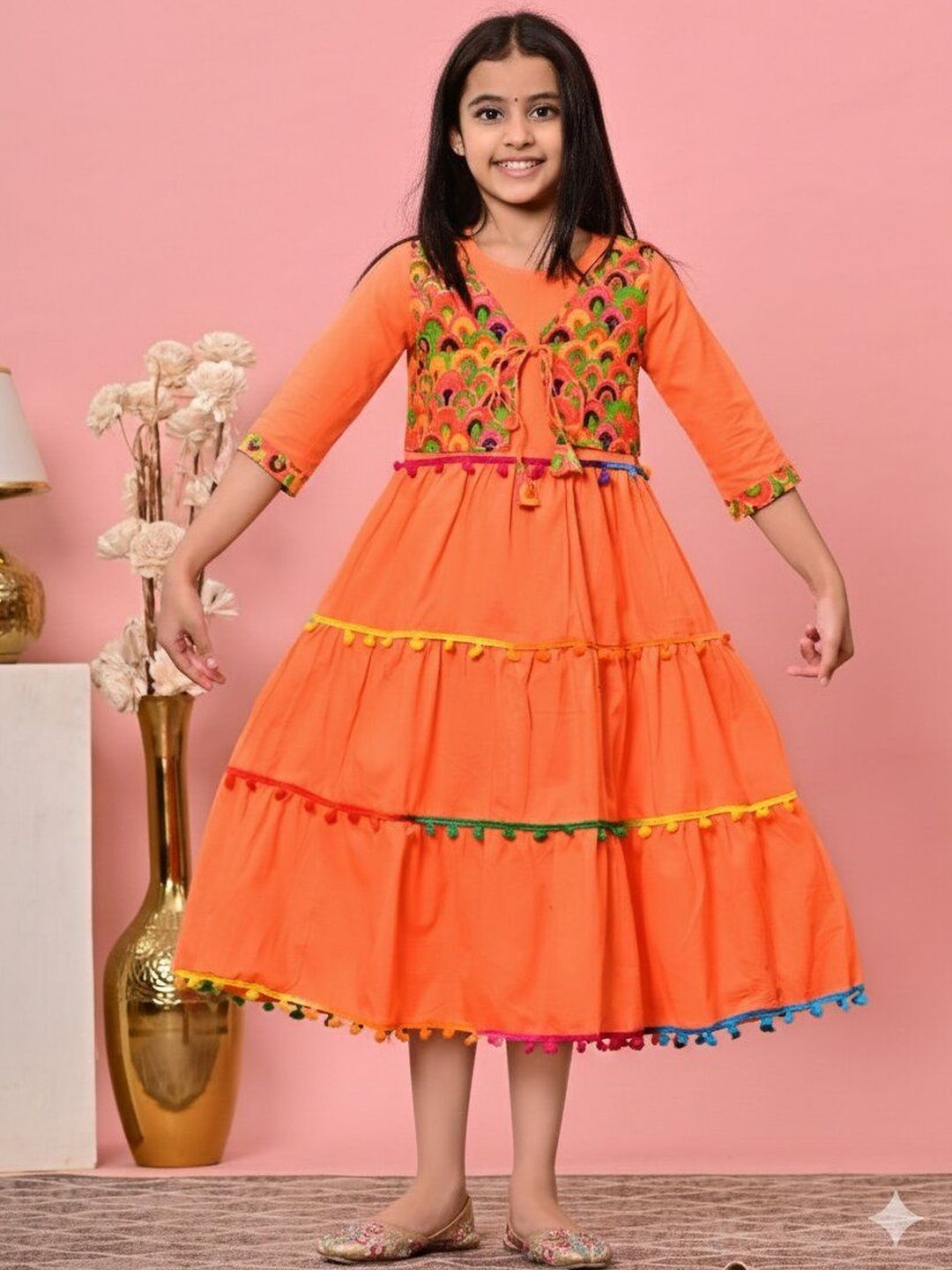 BAESD Girls Printed Round Neck A-Line Cotton Ethnic Dresses-picture-35