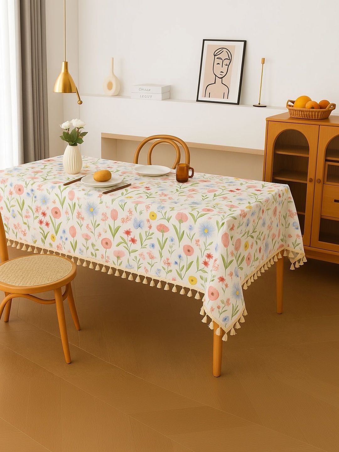 THROWPILLOW Multicoloured Floral Anti-Slip 6-Seater Table Cover with Embellished details-image-14