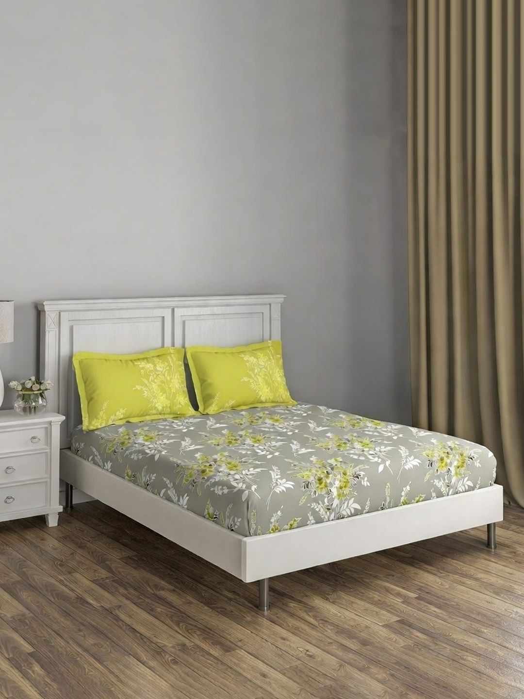 DDecor Yellow Floral 145TC Queen Flat Pure Cotton Bedsheet with 2 Pillow Covers-picture-19