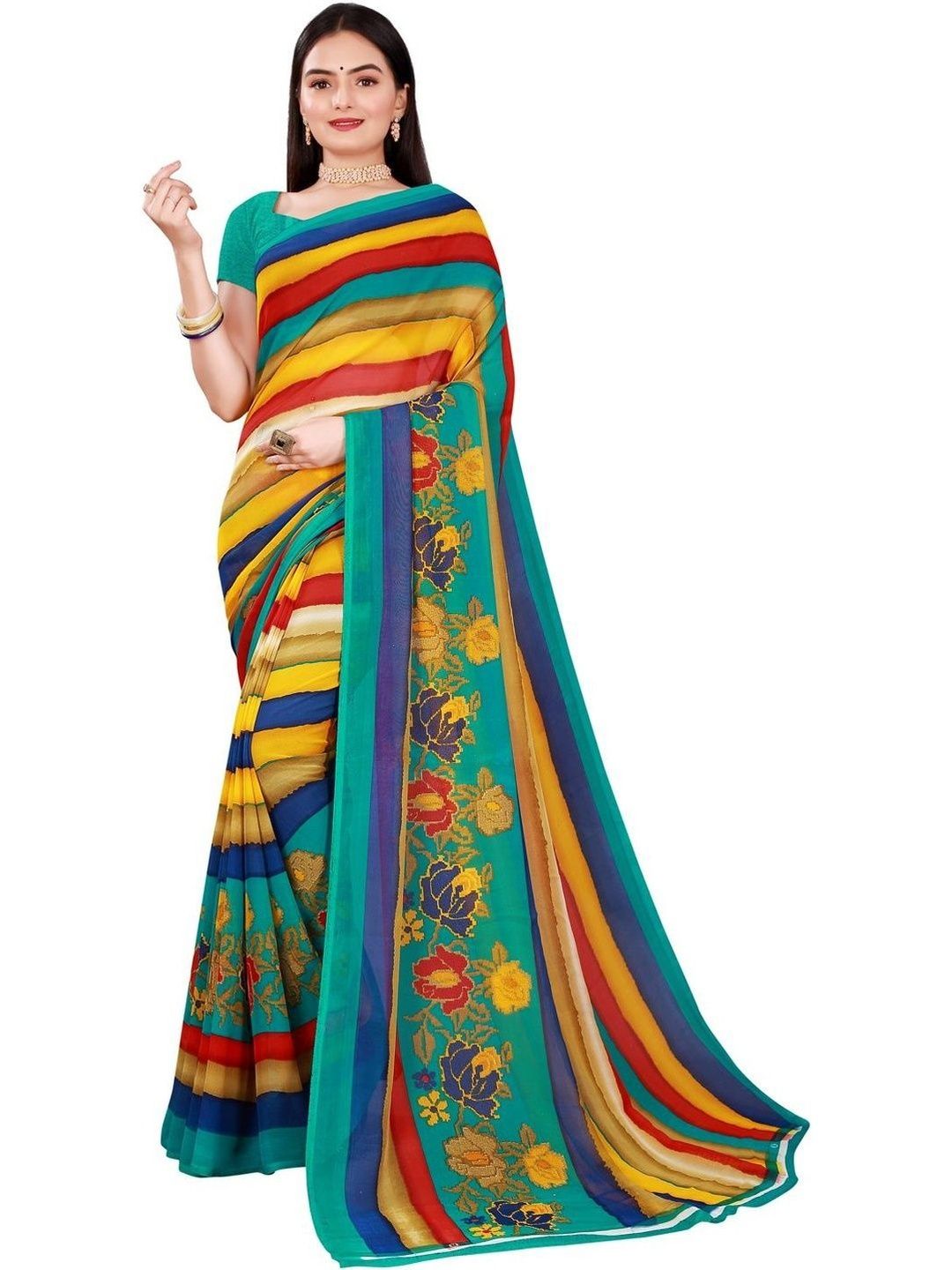 Varutex Floral Poly Georgette Saree-picture-15