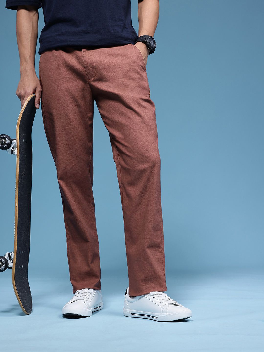 HERE&NOW Men Straight Fit Chinos Trousers-picture-22