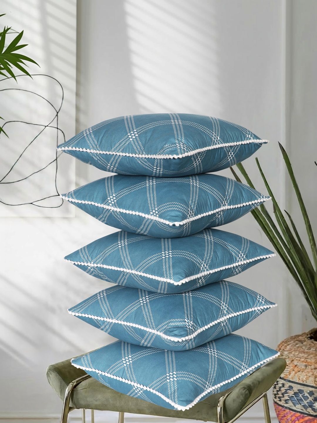 RD TREND Blue Set of 5 Square Cushion Covers-image-12