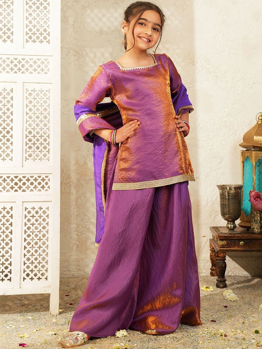 Aj DEZInES Girls Dyed Regular Kurta with Palazzos & With Dupatta-picture-45