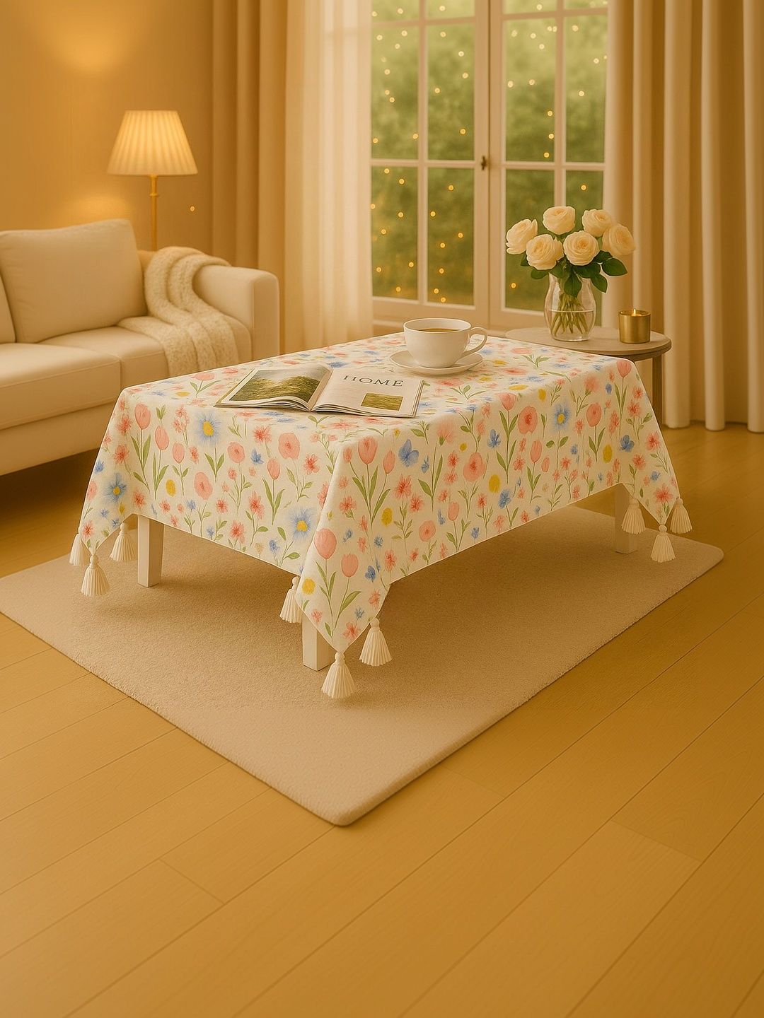 THROWPILLOW Multicoloured Floral Anti-Slip 8-Seater Table Cover with Embellished details-picture-15