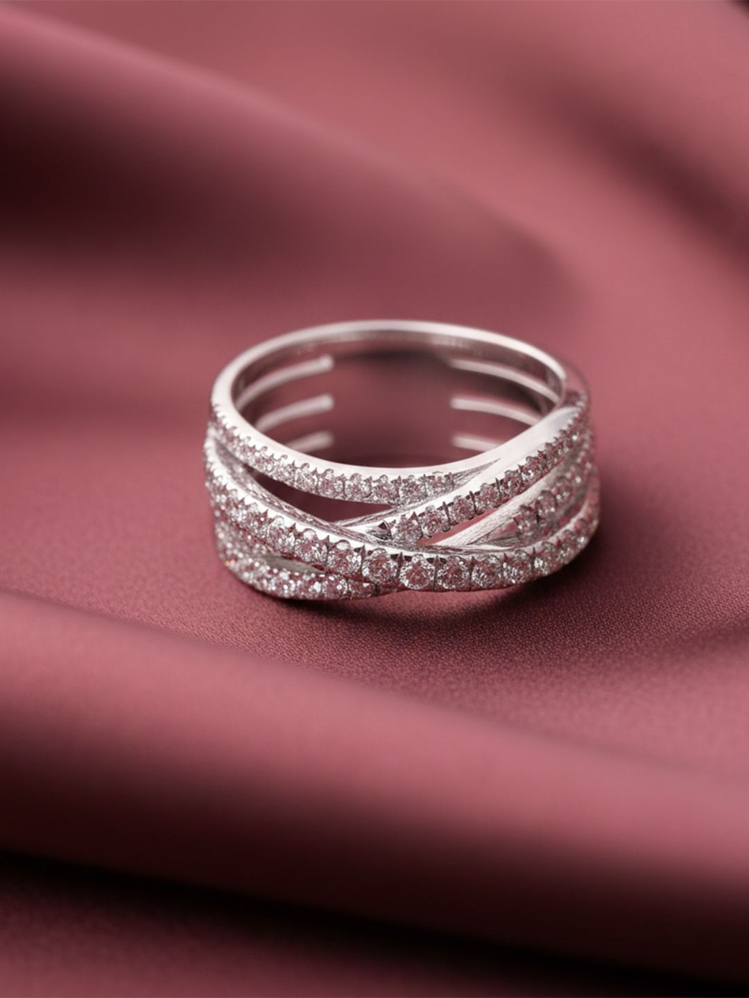 MAEJOY CrissCross Lab Grown Diamond 92.5 Sterling Silver 18KT Rhodium Plated Band Ring-picture-47