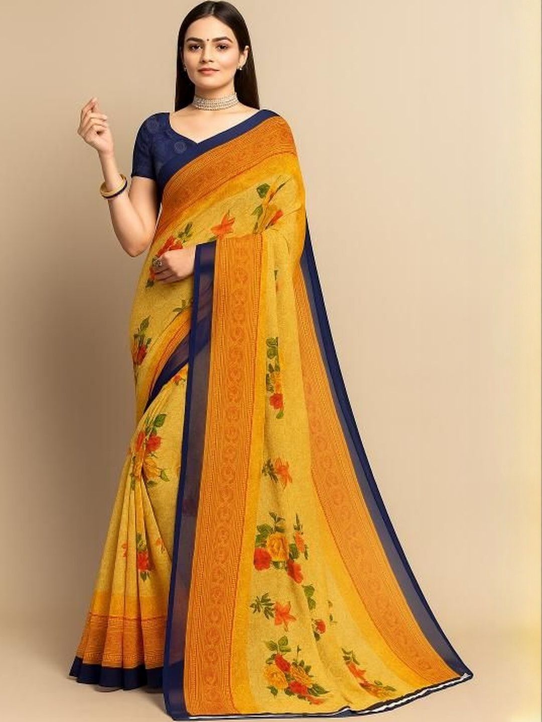 Varutex Floral Poly Georgette Saree-picture-13