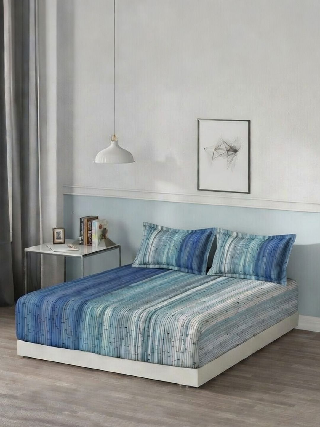 DDecor Blue Abstract 145TC Queen Flat Pure Cotton Bedsheet with 2 Pillow Covers-picture-38