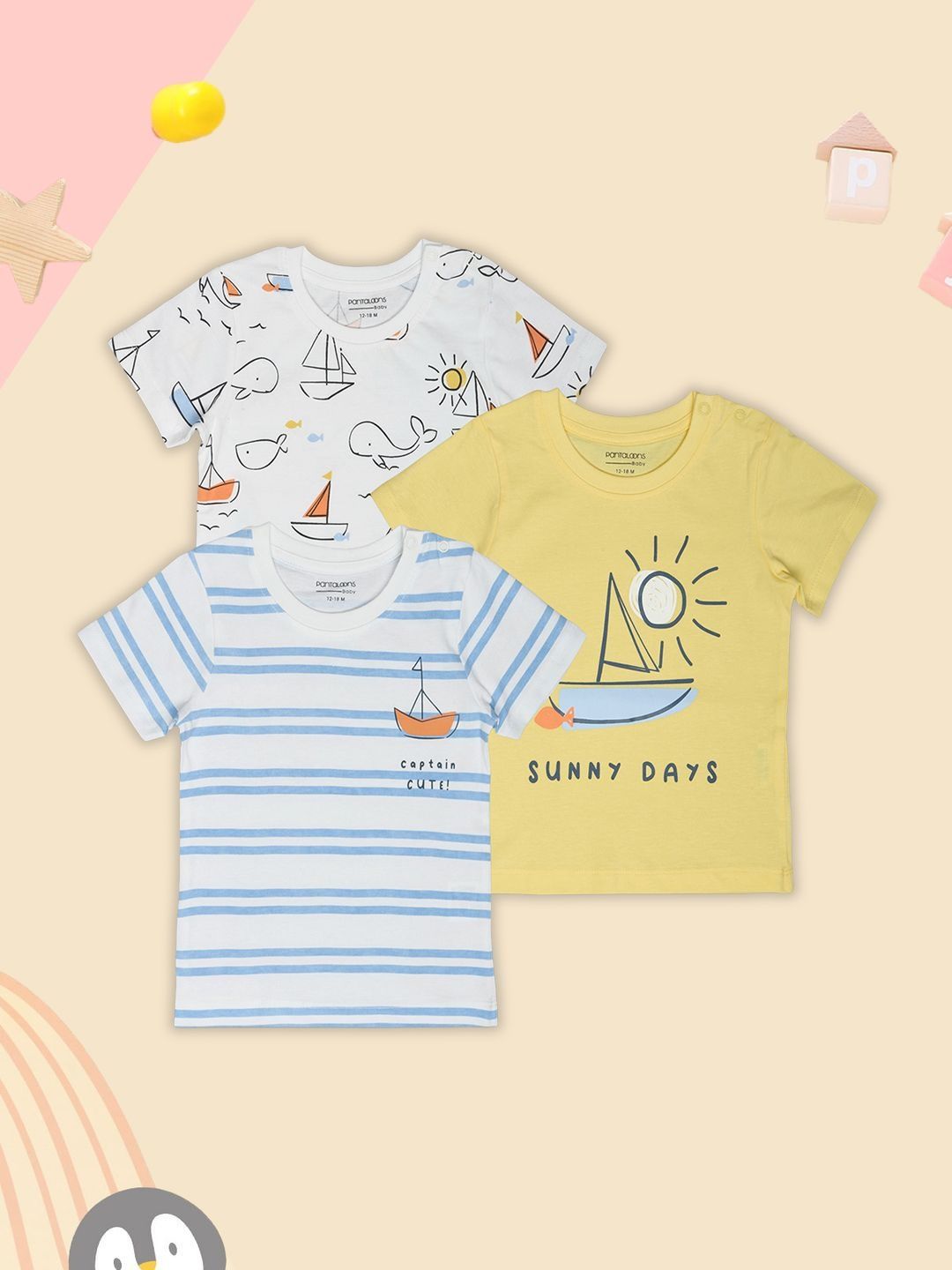pantaloons baby Pantaloons Boys Pack of 3 Printed Cotton Tshirts-picture-29