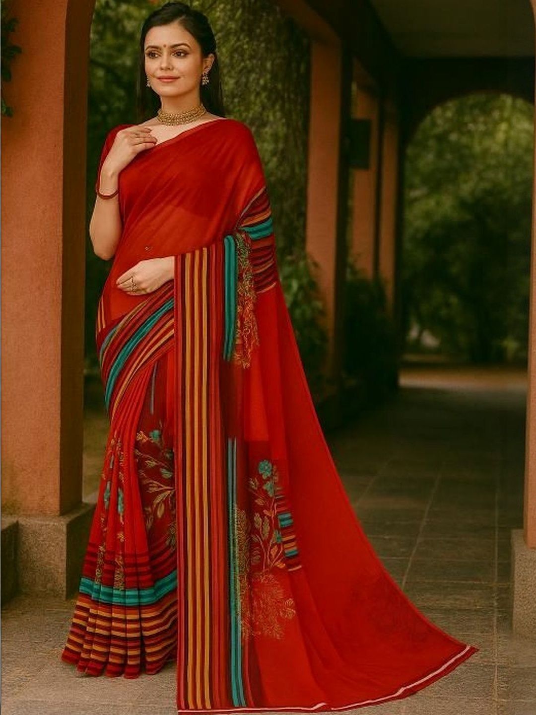 Varutex Floral Poly Georgette Saree-picture-47