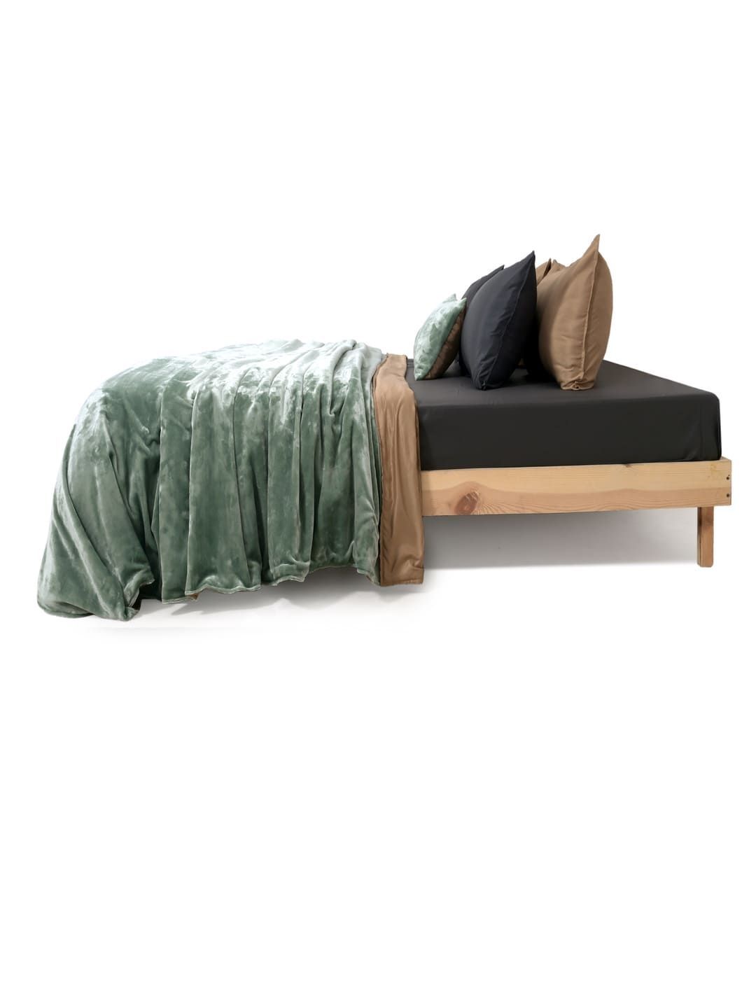 Zarf Green & Brown Solid Other 6 Piece Double King Superfine Bedding Set-image-34