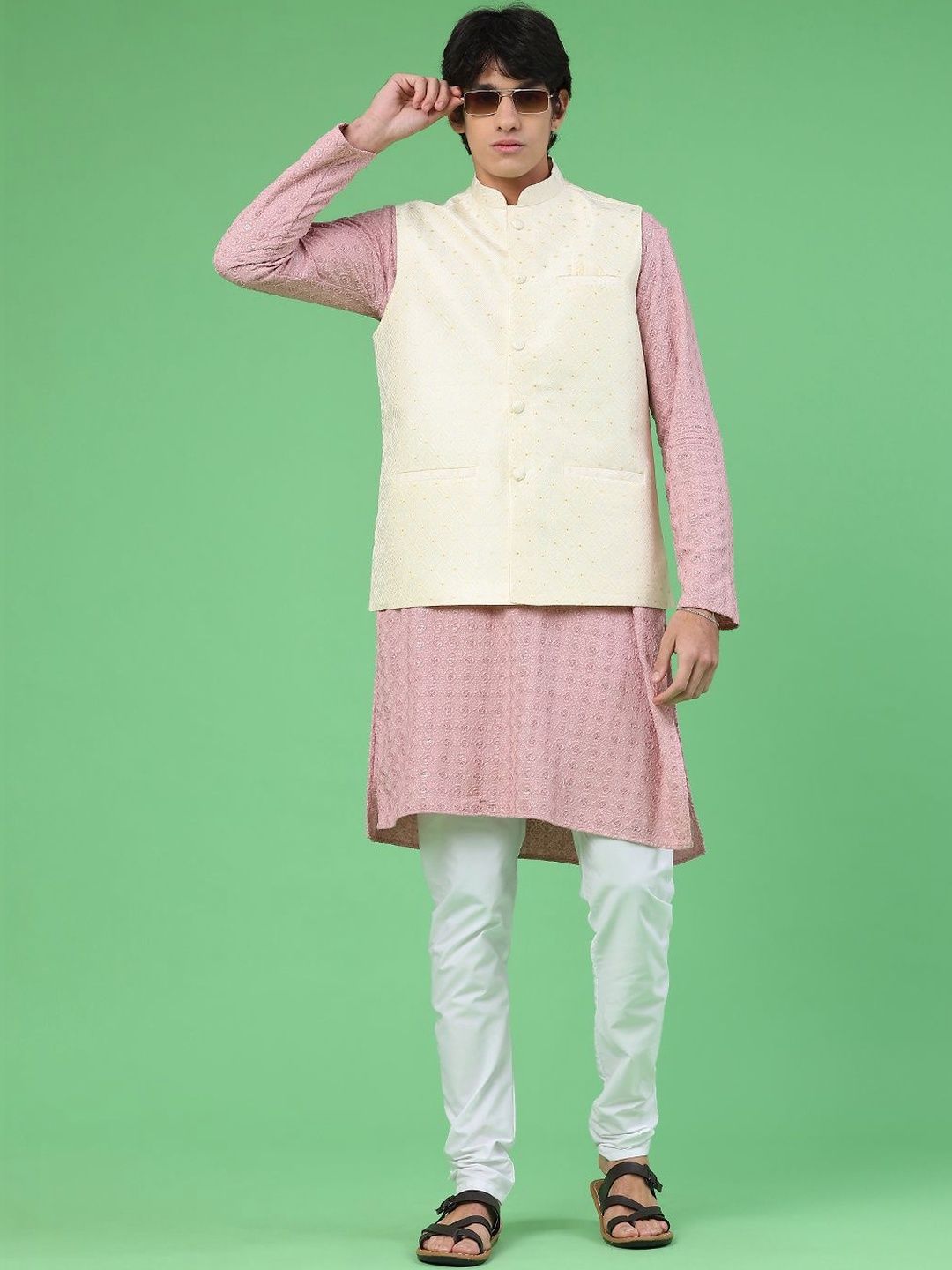 V-Mart Men Self Design Polyester Mandarin Collar Nehru Jacket-picture-52