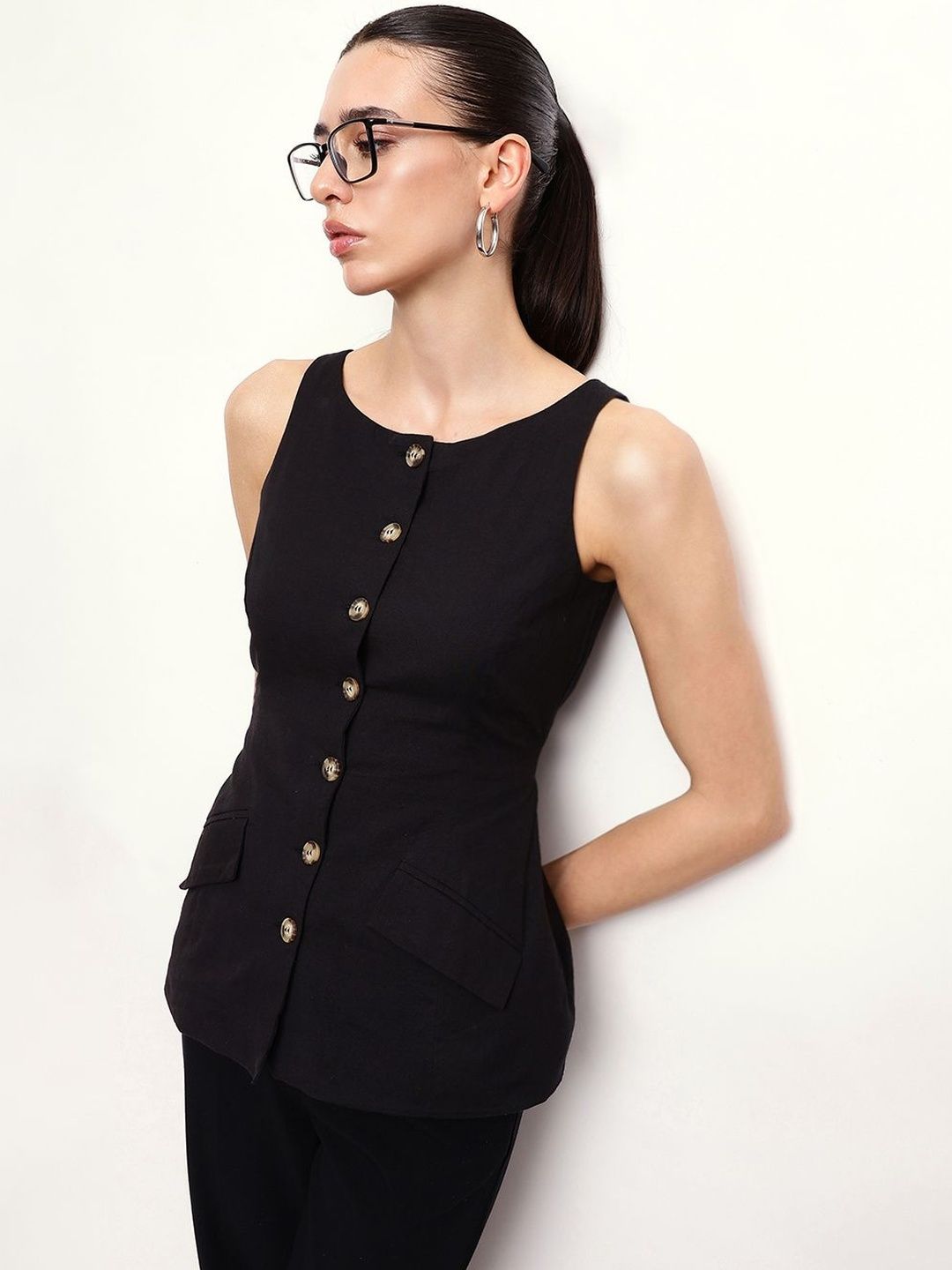DL Woman Boat Neck Woven Waistcoat-picture-56