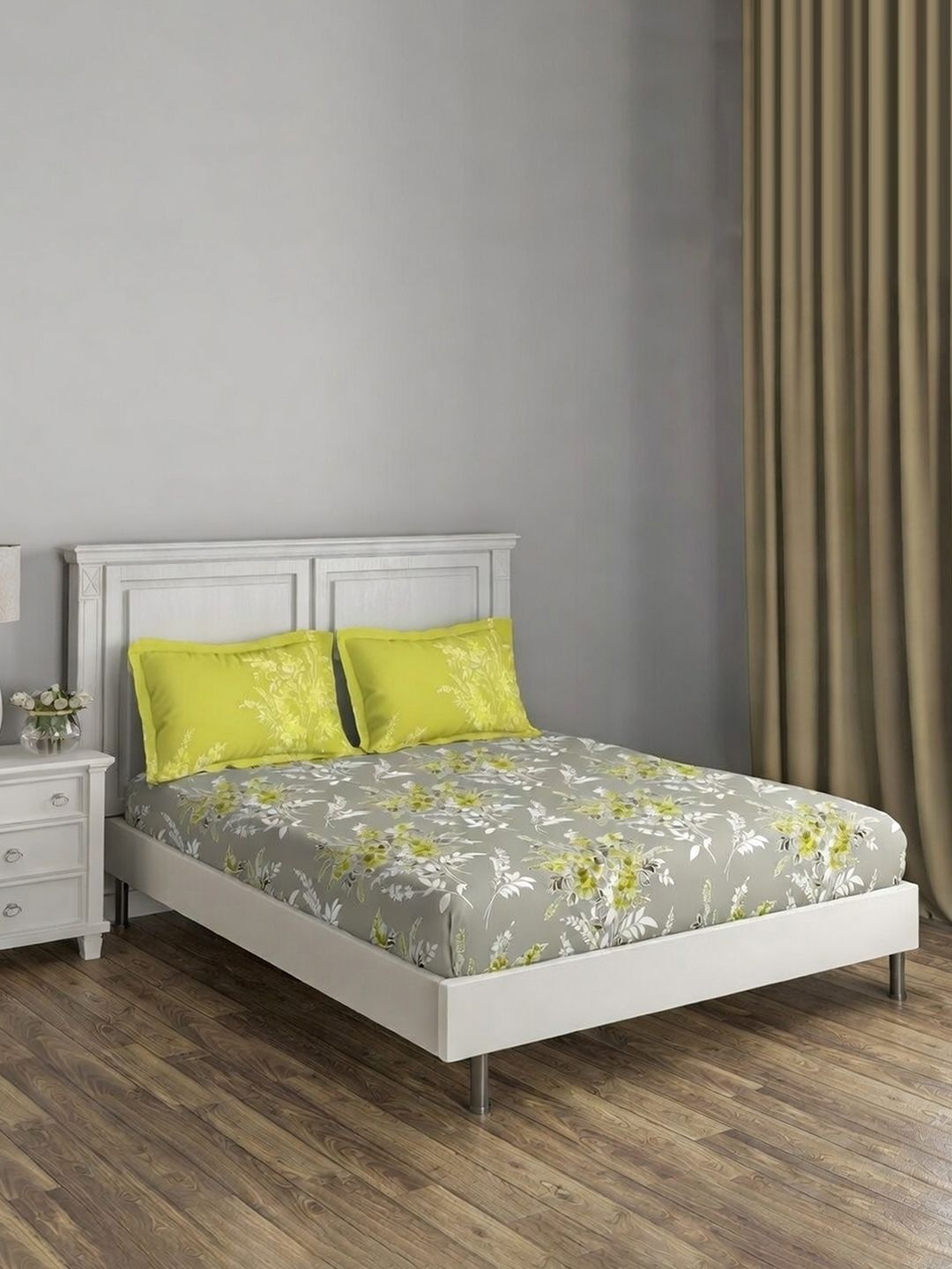 DDecor Yellow Pure Cotton Floral 145TC King Flat Bedsheet with 2 Pillow Covers-picture-43