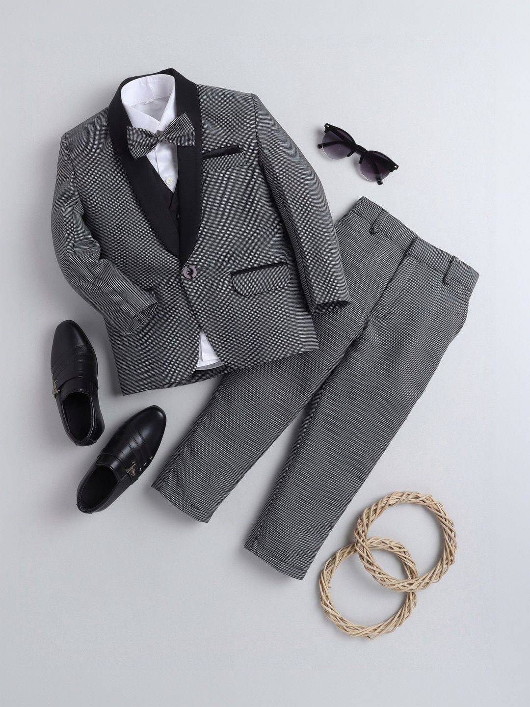 Sangria Boys Shawl Collar 4 Pcs Suits-picture-21