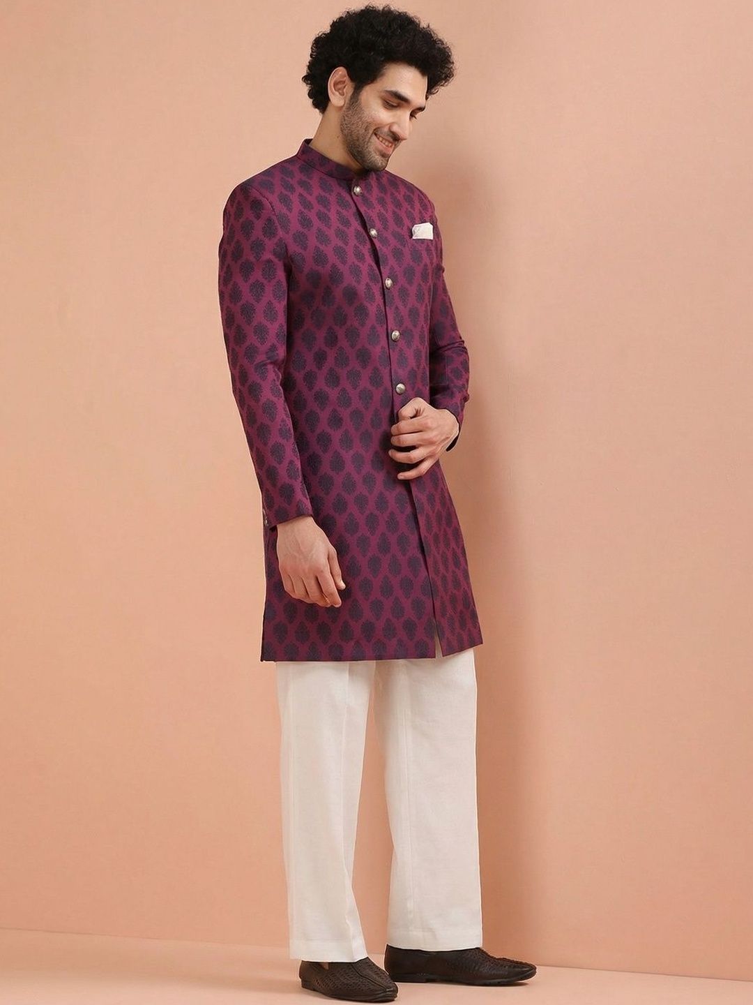 KISAH Textured-Patterned Sherwani With Wide Leg Trouser Set-picture-12