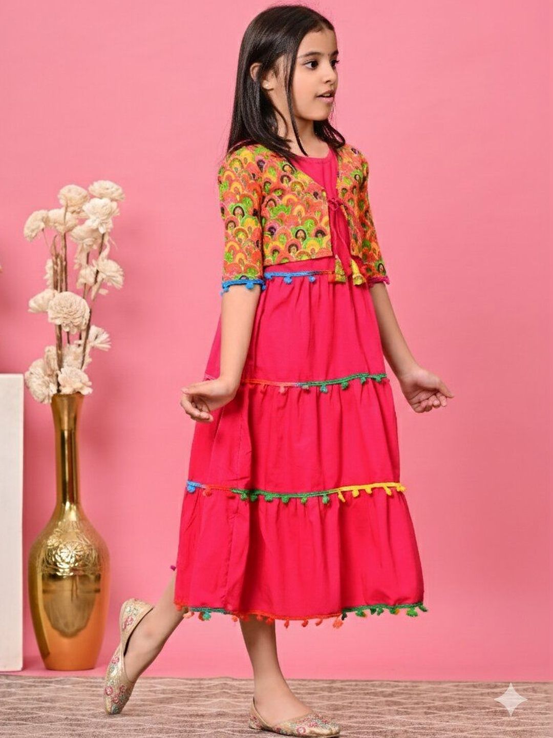 BAESD Girls Printed Round Neck A-Line Ethnic Cotton Dresses-picture-34