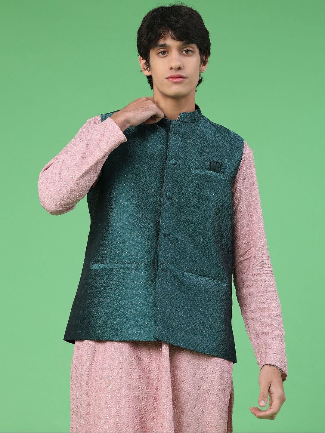 V-Mart Men Self Design Polyester Mandarin Collar Nehru Jacket-picture-41