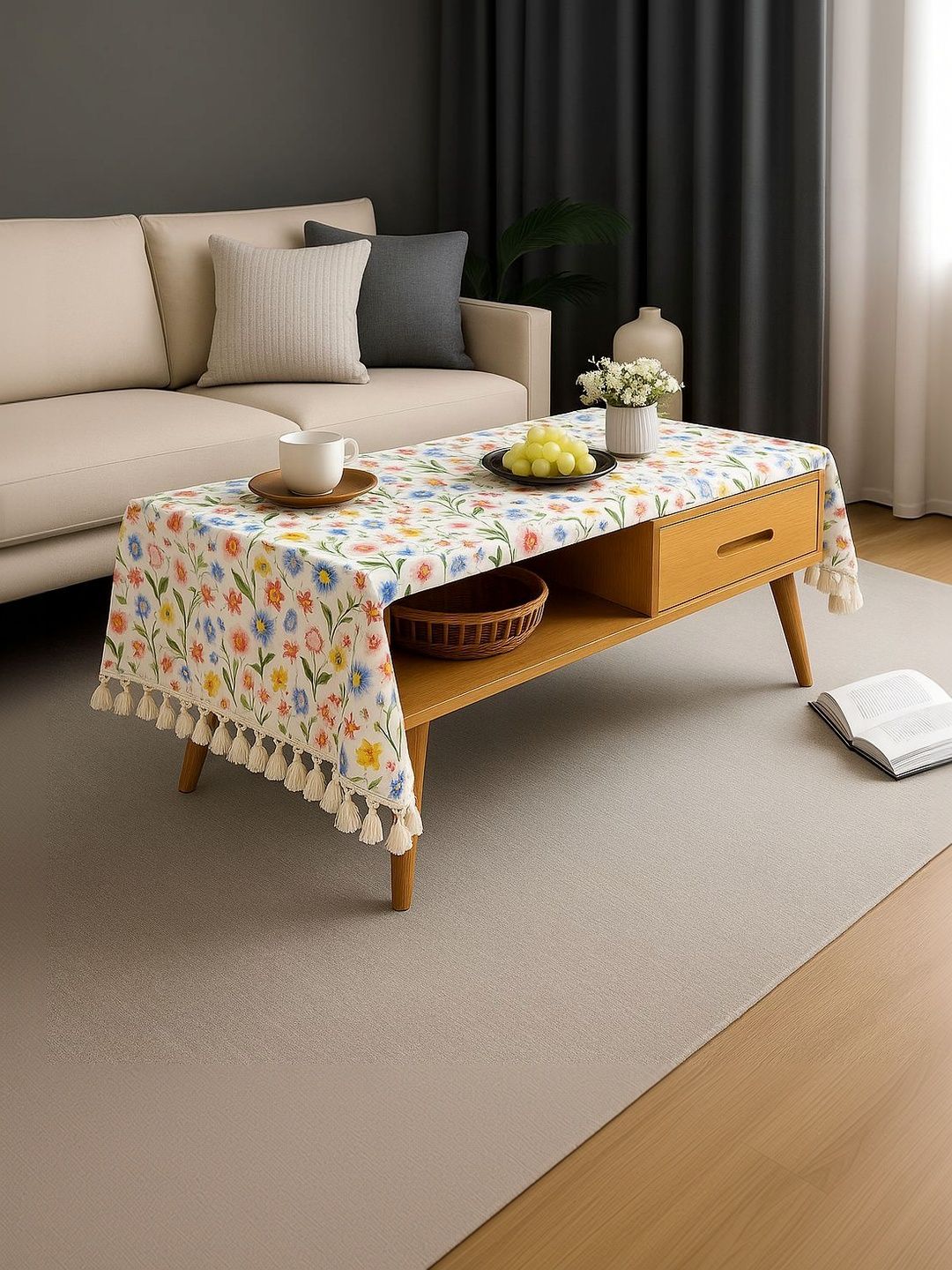THROWPILLOW Multicoloured Floral Anti-Slip 8-Seater Table Cover with Embellished details-image-16