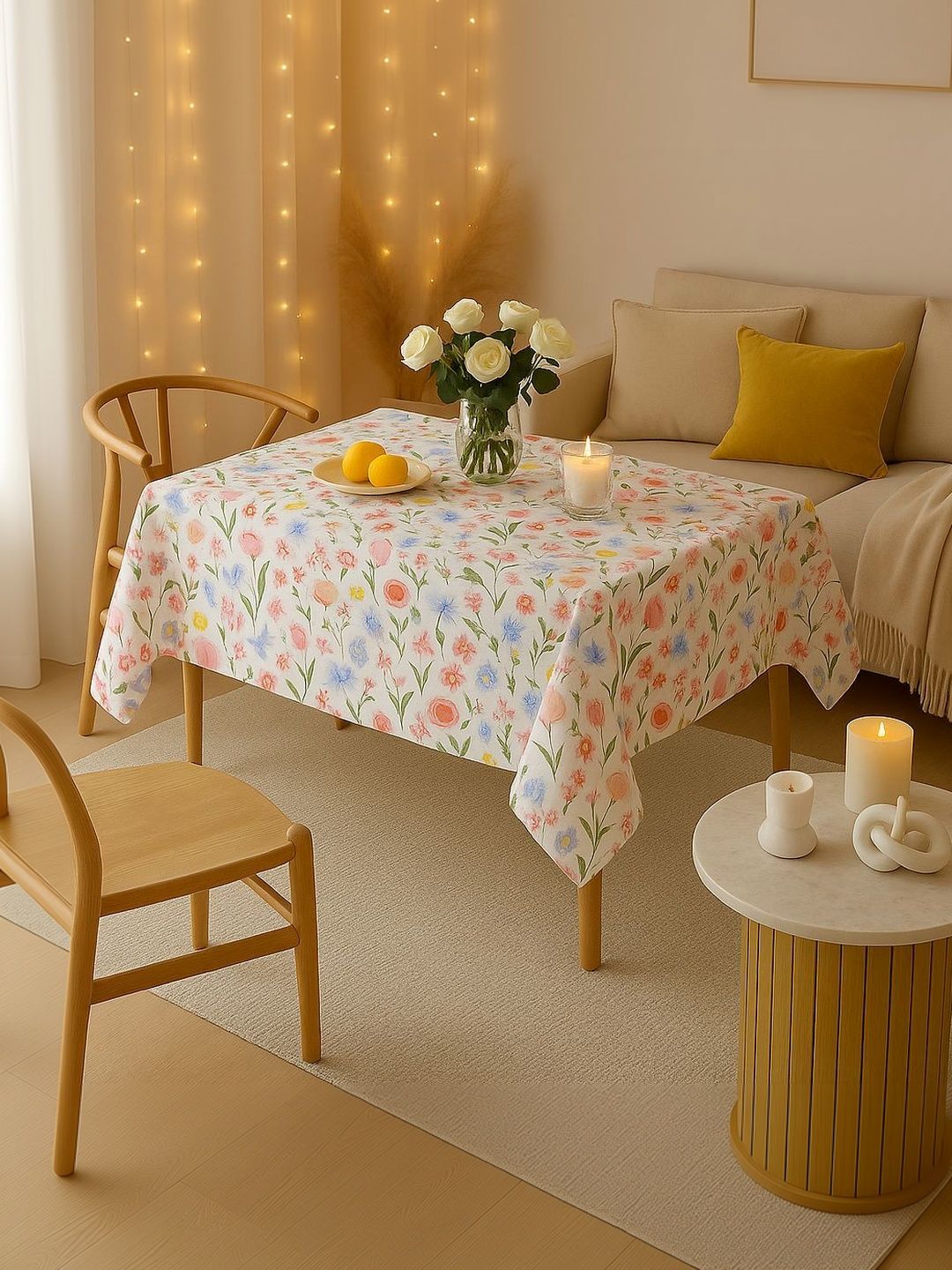 THROWPILLOW Multicoloured Floral Anti-Slip 8-Seater Table Cover with Embellished details-image-12