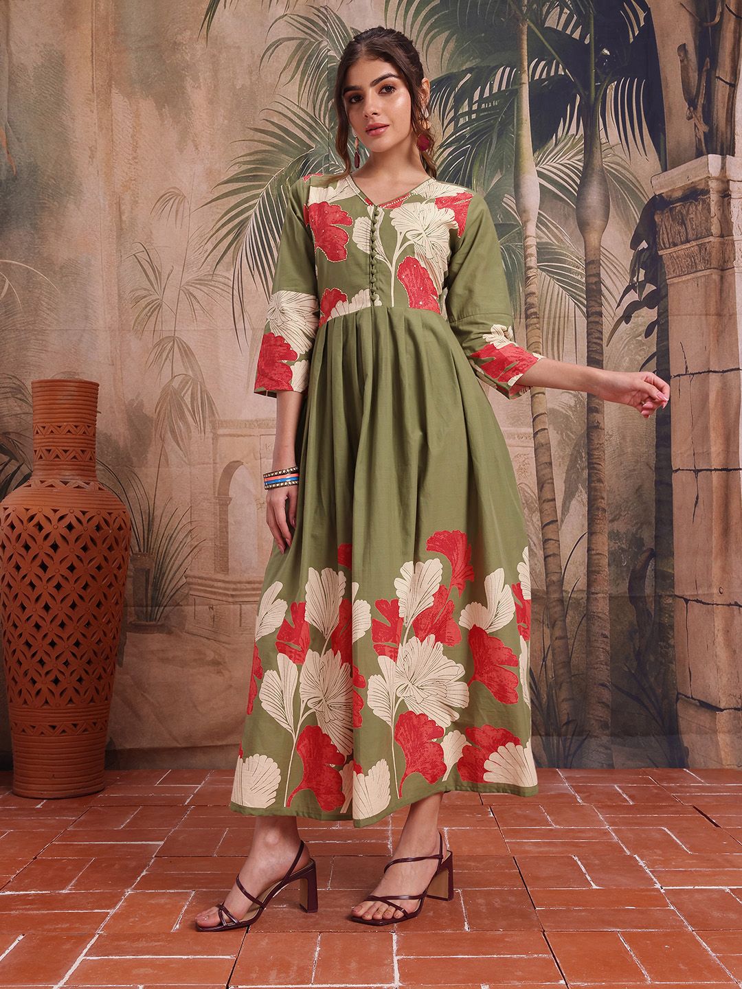 Sangria Floral Printed A-Line Ethnic Dress-picture-13