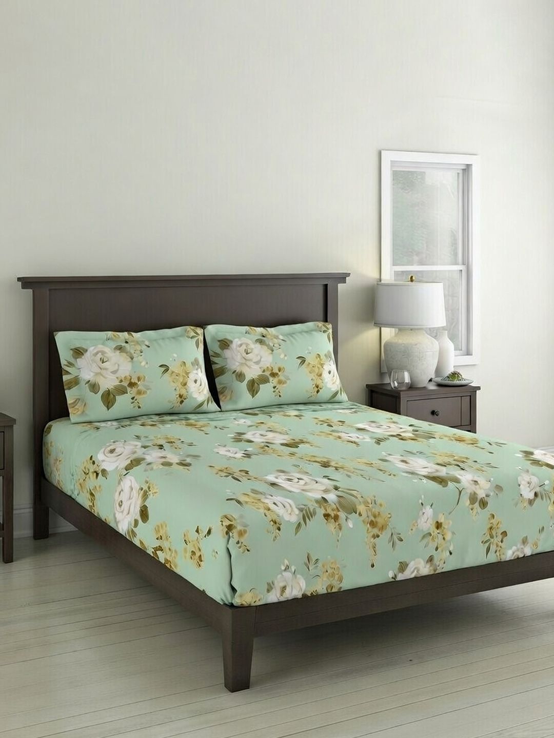 DDecor Green Pure Cotton Floral 145TC Queen Flat Bedsheet with 2 Pillow Covers-image-36