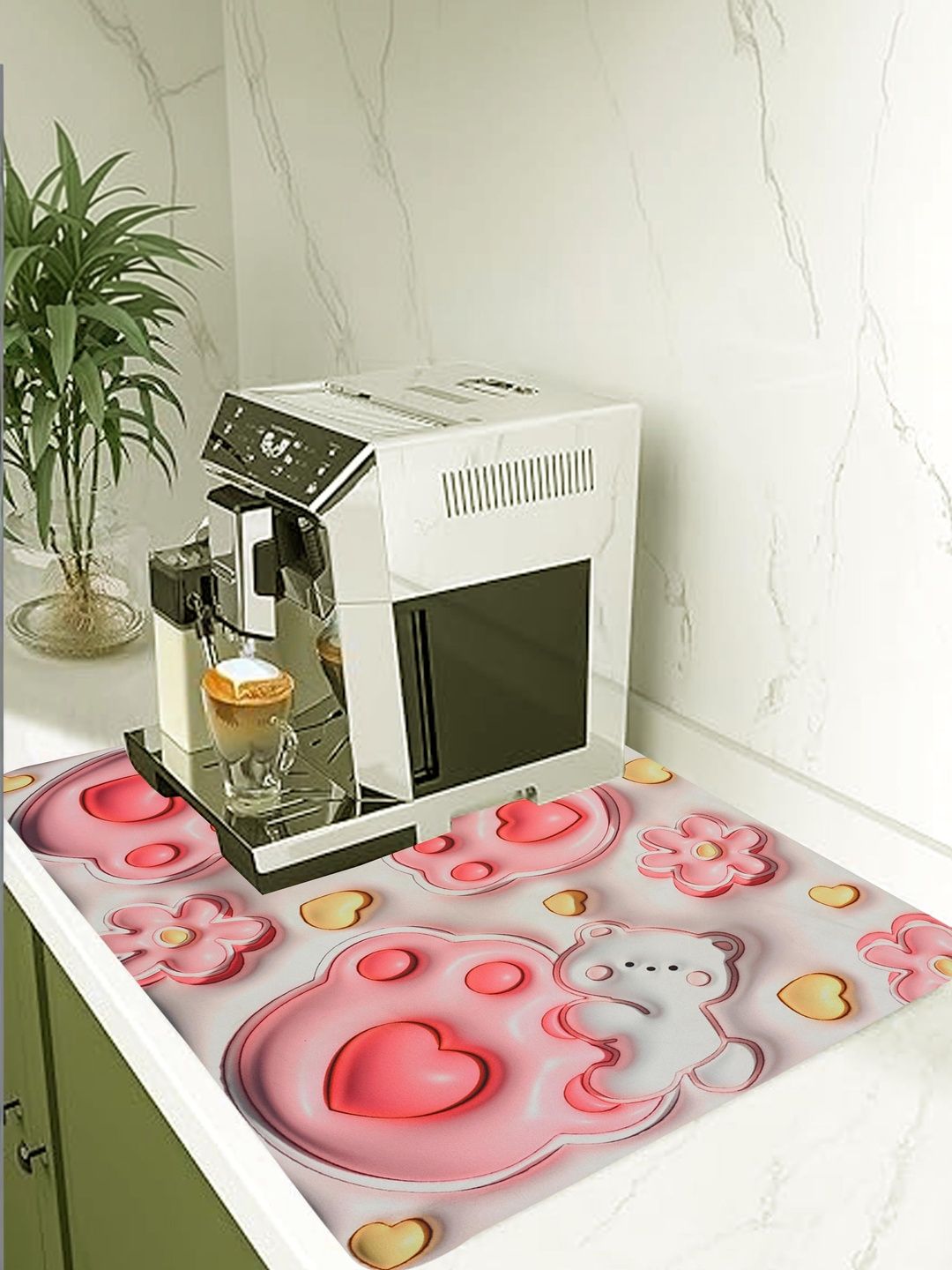 HomeCloud Pink & White Printed Waterproof Kitchen Mat-image-24