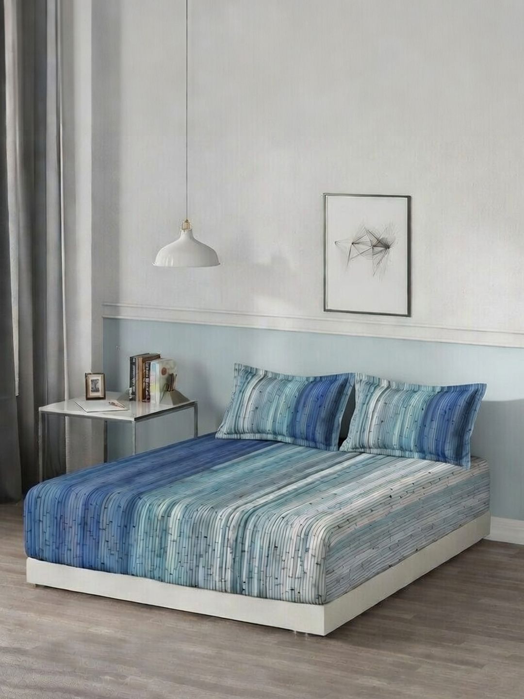 DDecor Blue Pure Cotton Abstract 145TC King Flat Bedsheet with 2 Pillow Covers-image-27