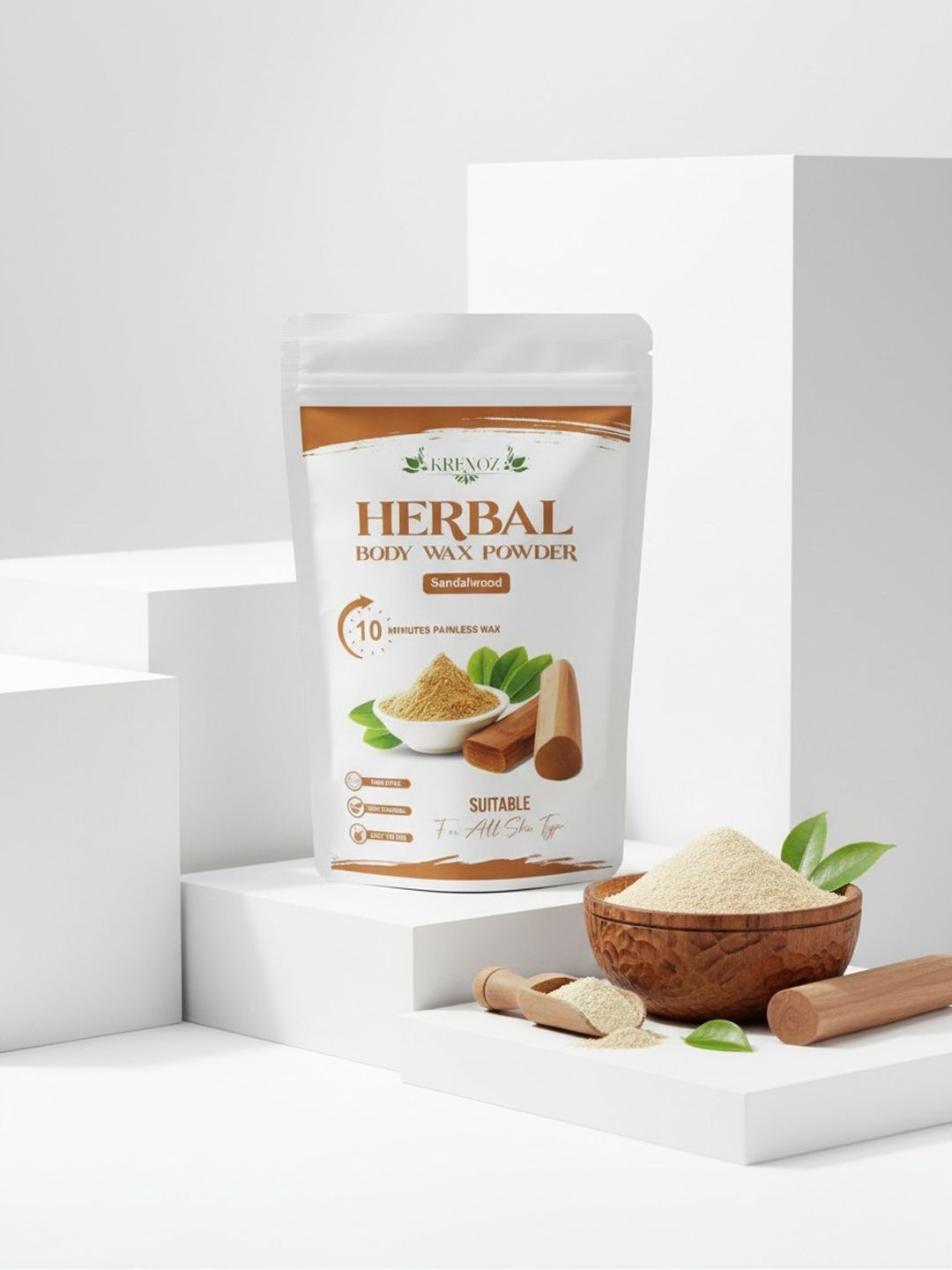 KRENOZ Sandalwood Herbal Body Wax Powder For Smooth Skin - 100 g