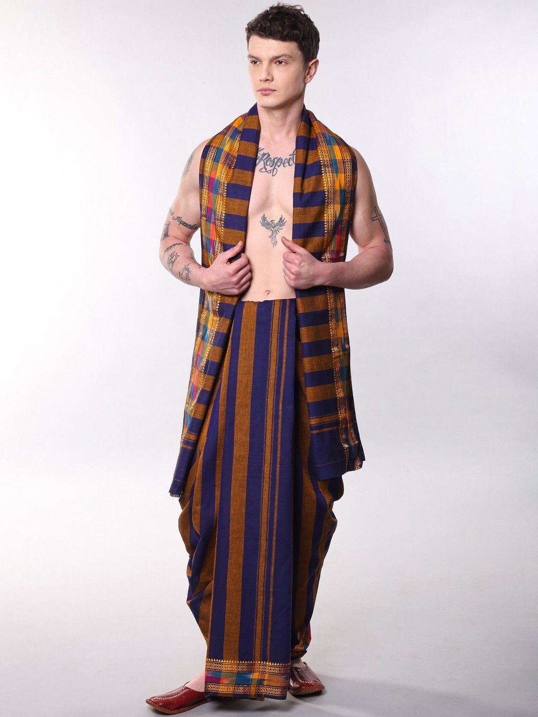 Exotic India Women Striped Cotton Blend Dhoti Dhotis-picture-52