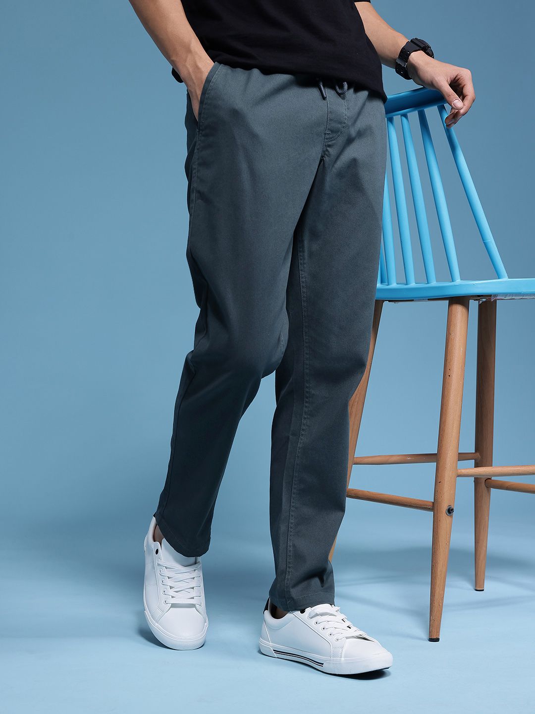 HERE&NOW Men Pure Cotton Chinos Trousers-picture-27