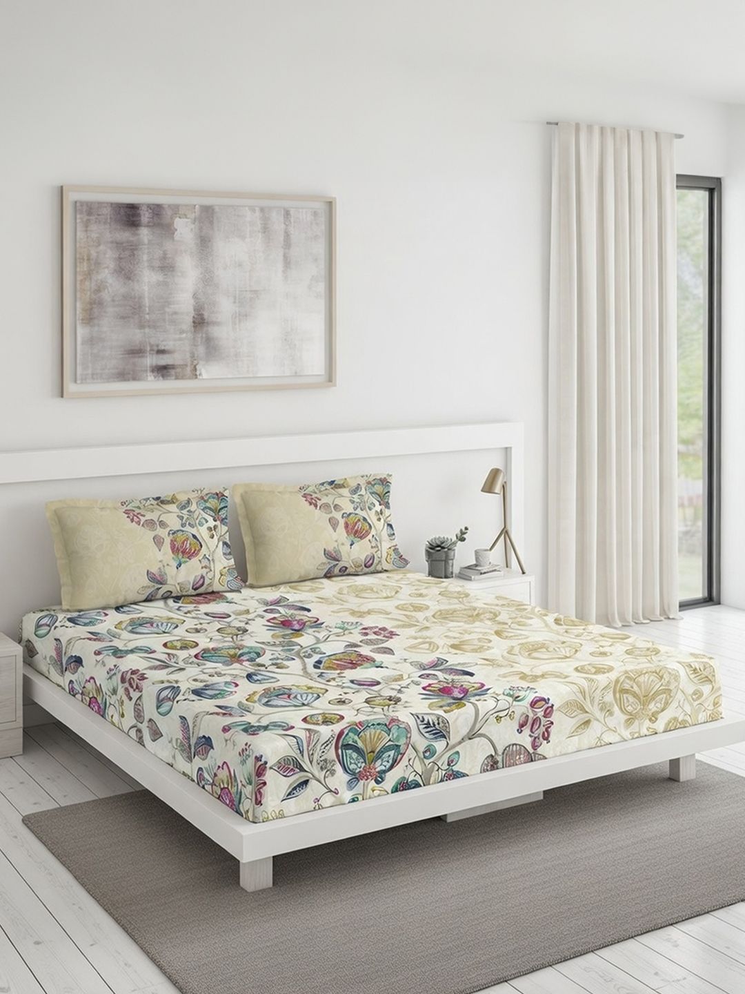 DDecor Blue Ethnic 145TC King Flat Pure Cotton Bedsheet with 2 Pillow Covers-picture-40