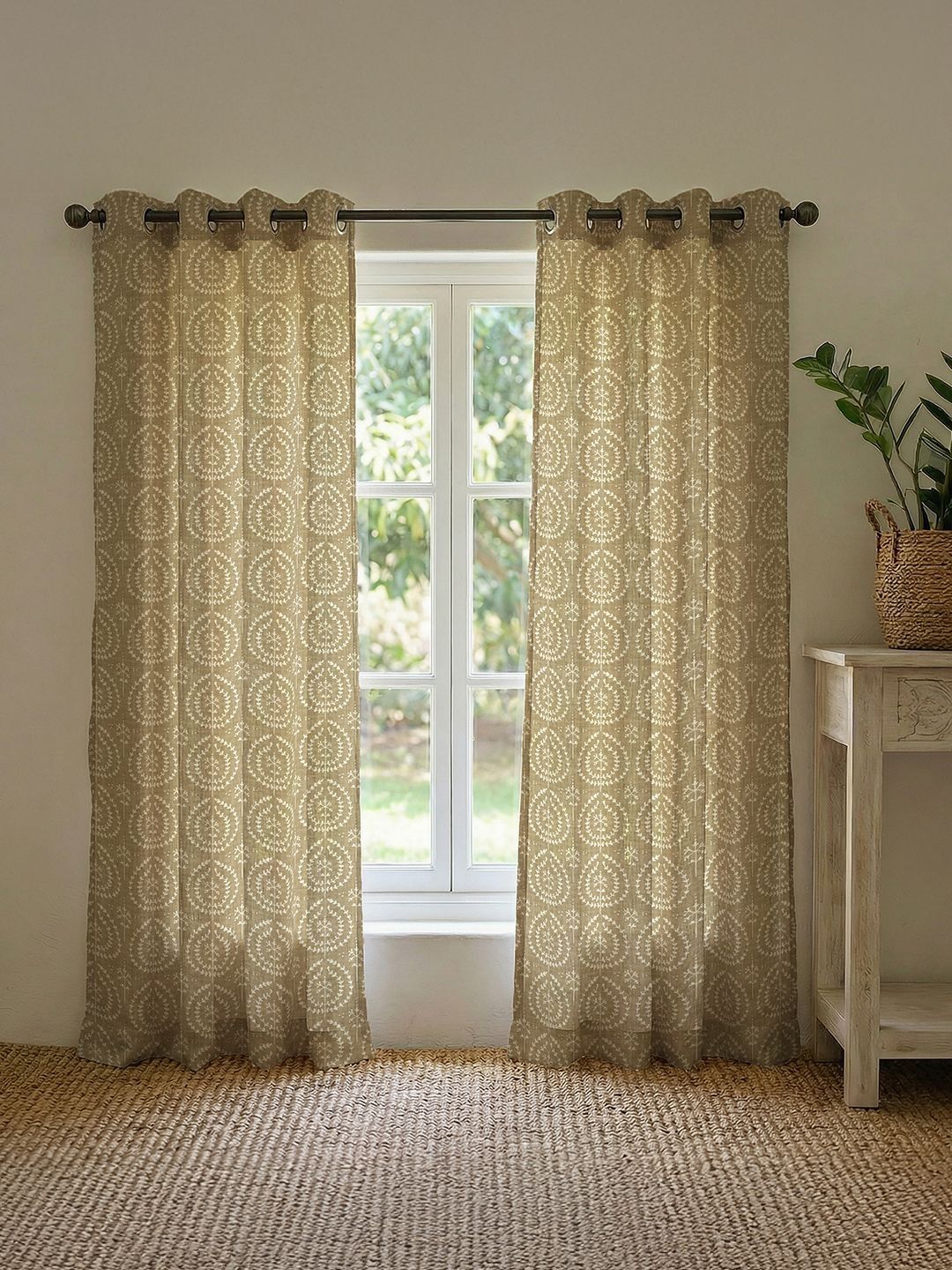 URBAN SPACE Beige Set of 2 Floral Door Curtain-picture-34