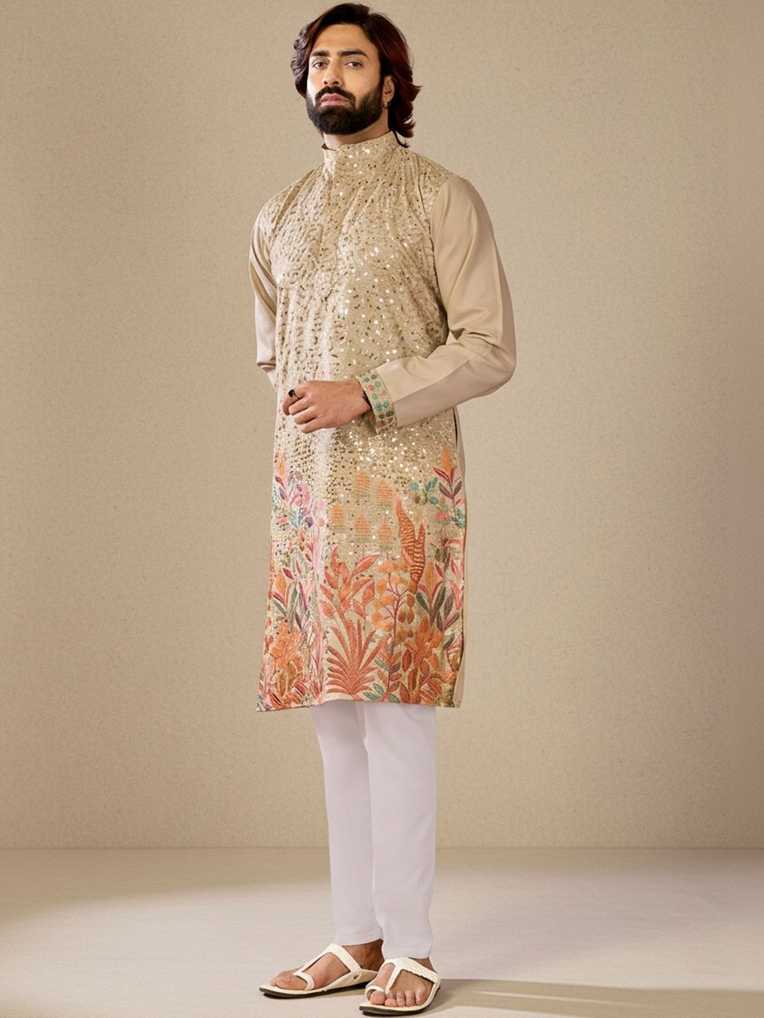 RANGRAAG Men Geometric Flared Sleeves Thread Work Kurta-picture-19
