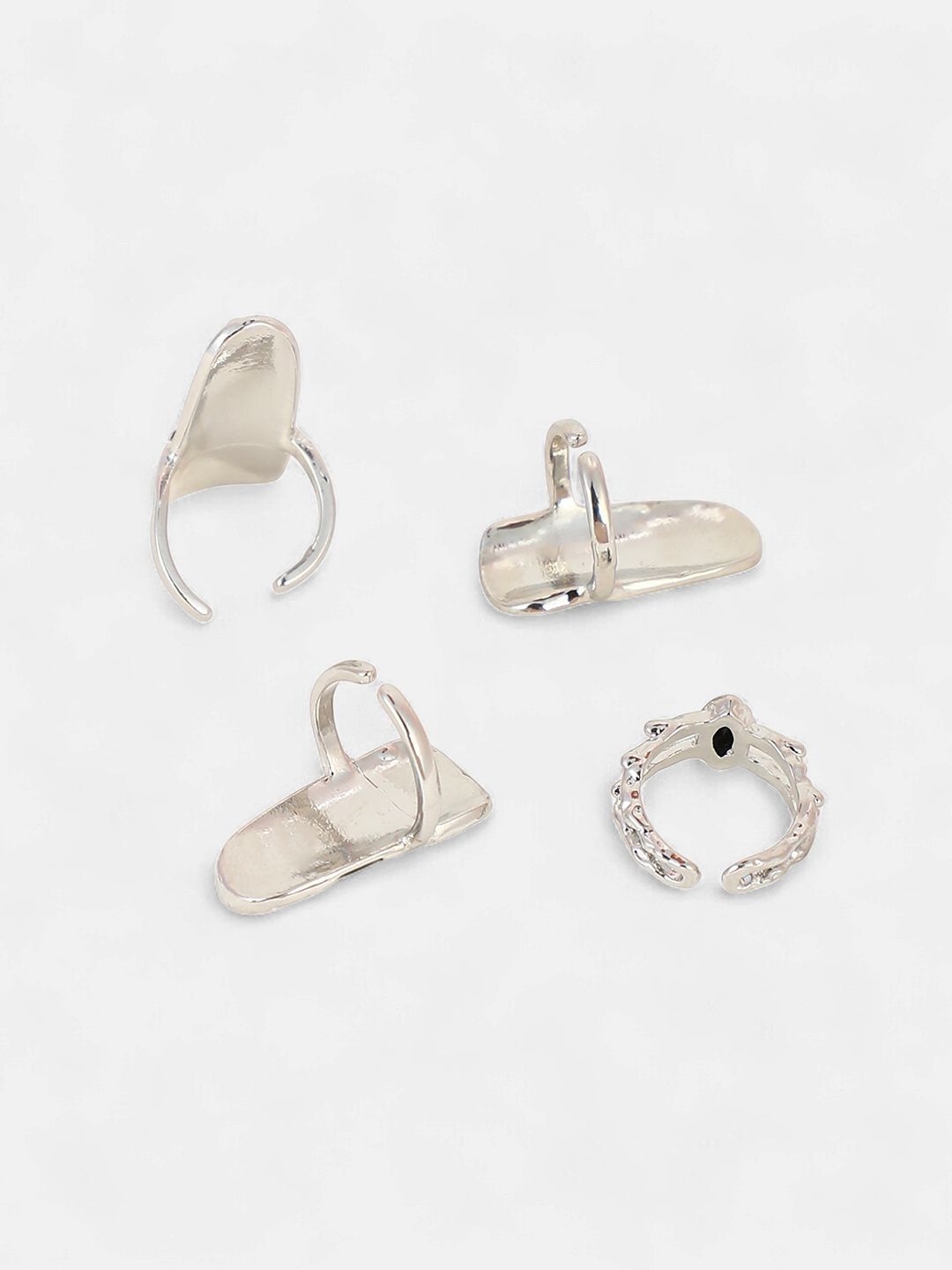 SOHI Set Of 7 Silver-Plated Stone-Studded Finger Nail Rings-image-10