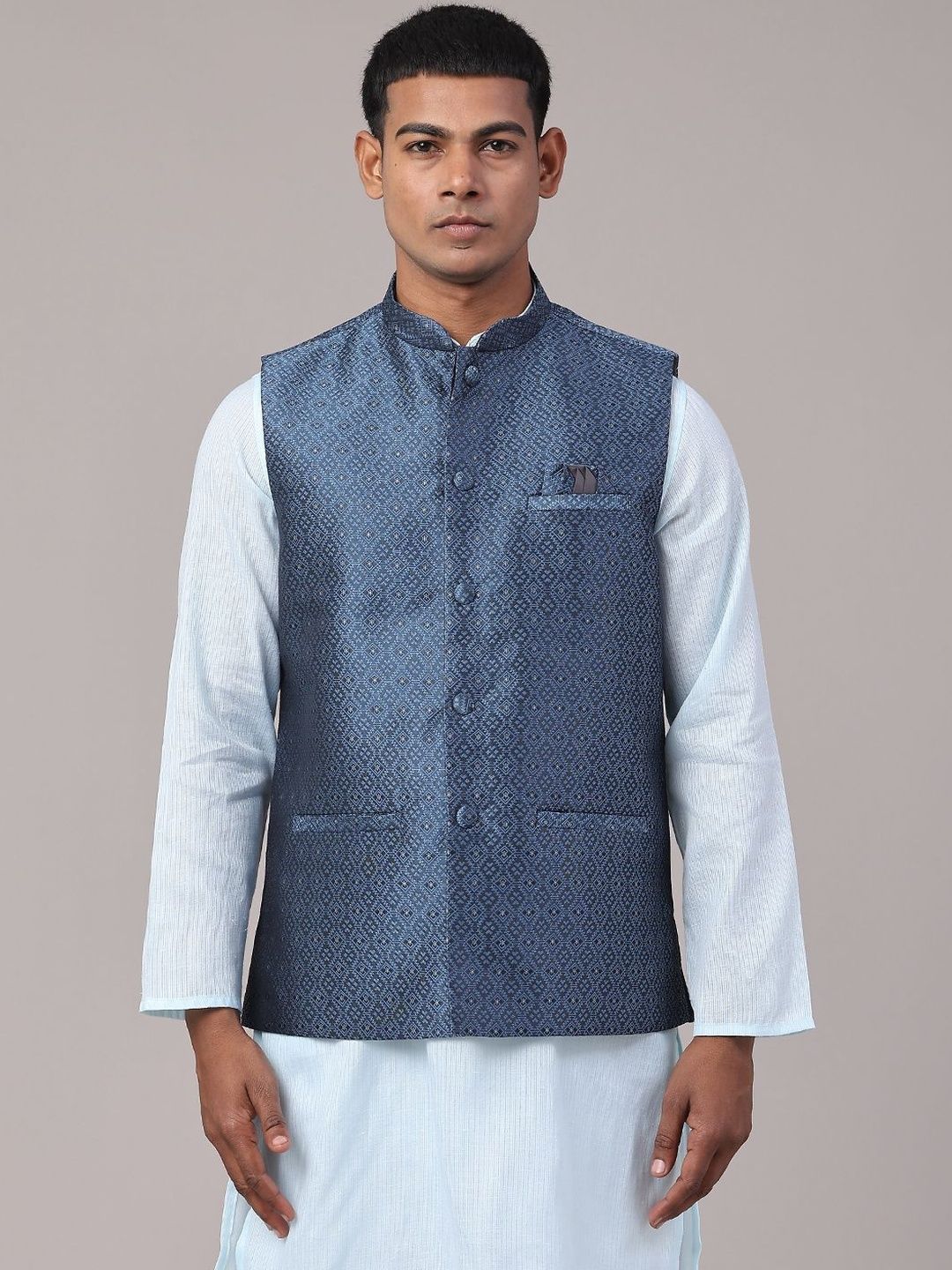 V-Mart Men Self Design Polyester Mandarin Collar Nehru Jacket