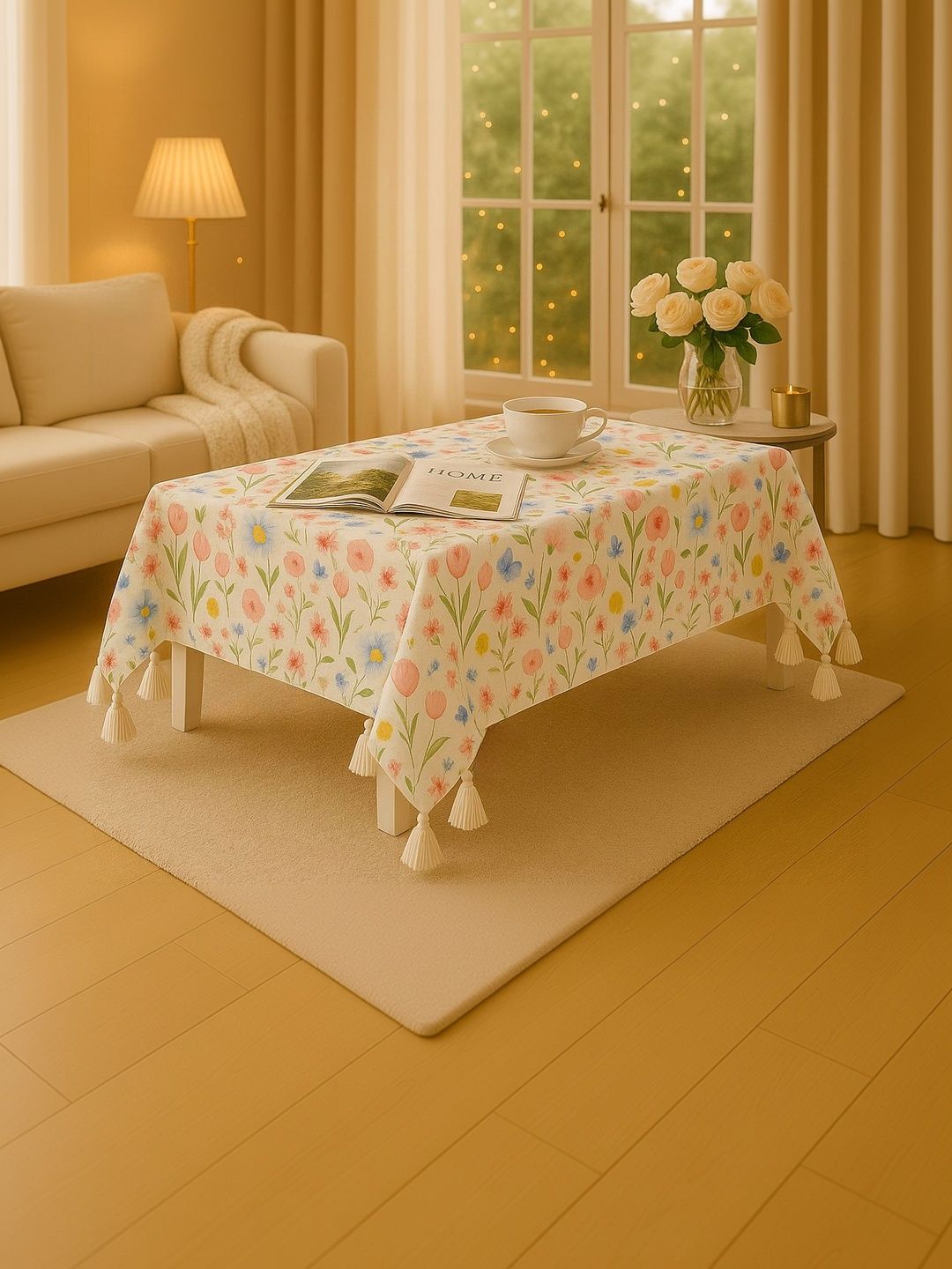 THROWPILLOW Multicoloured Floral Anti-Slip 8-Seater Table Cover with Embellished details-image-13