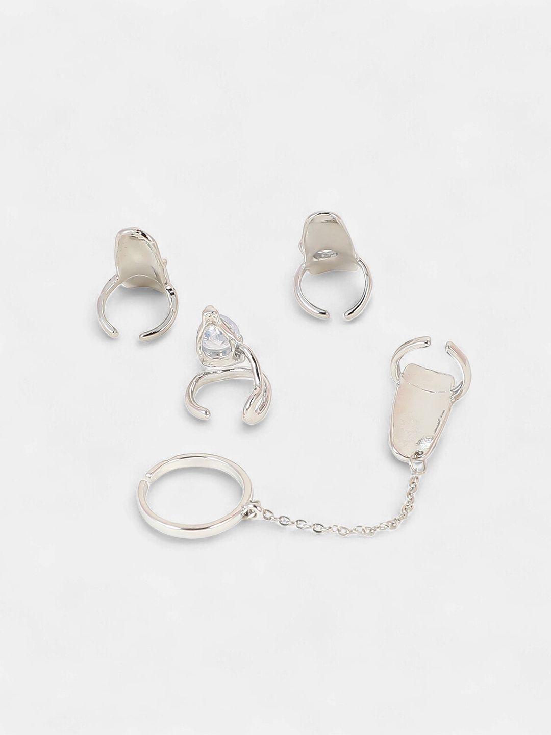 SOHI Botanic-Athena Set Of 8 Silver-Plated Stone-Studded Finger Nail Rings-picture-11