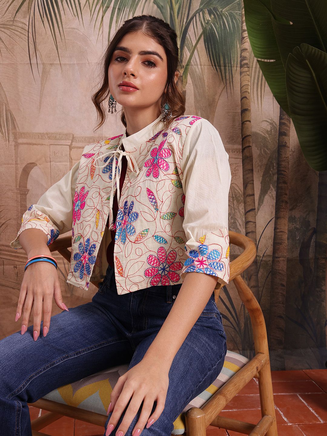 Sangria Floral Embroidered Tie-Up Shrug-picture-42