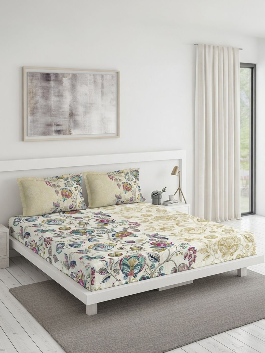 DDecor Blue Pure Cotton Ethnic 145TC Queen Flat Bedsheet with 2 Pillow Covers-image-14
