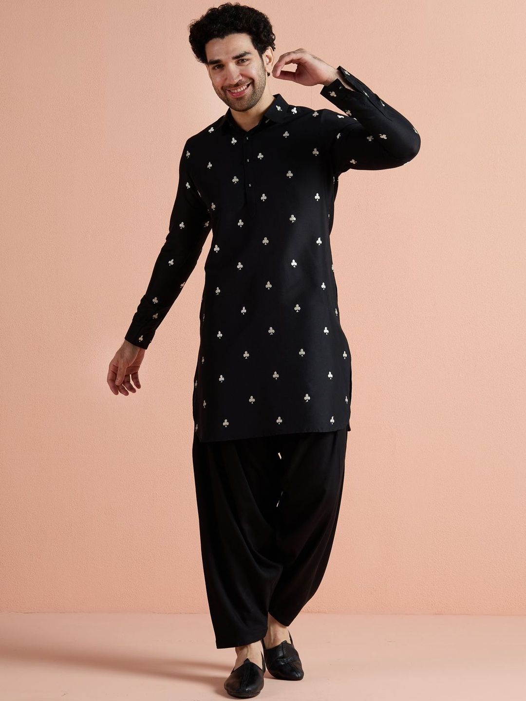 KISAH Men Ethnic Motifs Embroidered Regular Pathani Kurta with Patiala-picture-33
