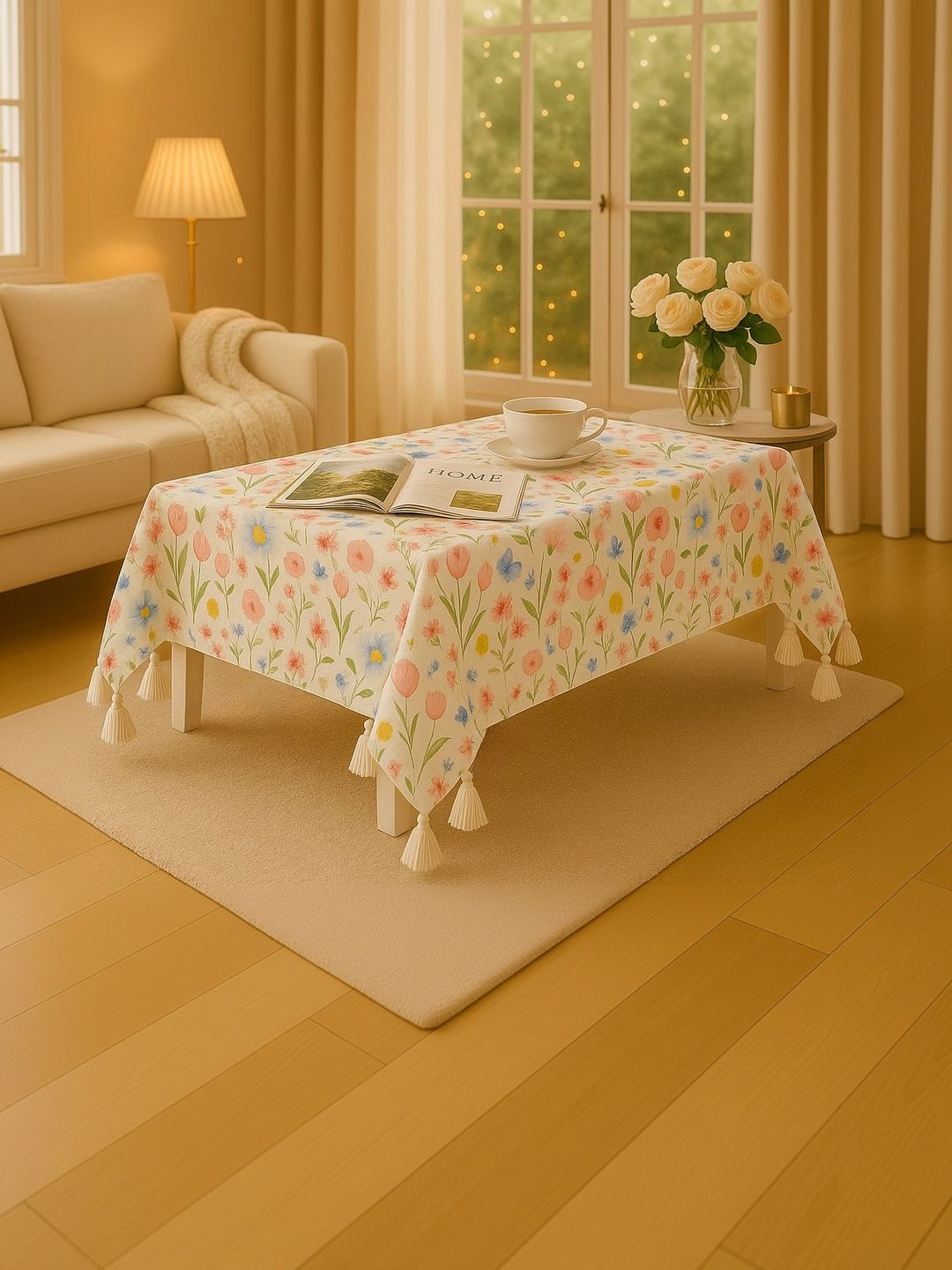 THROWPILLOW Multicoloured Floral Anti-Slip 8-Seater Table Cover with Embellished details-picture-33