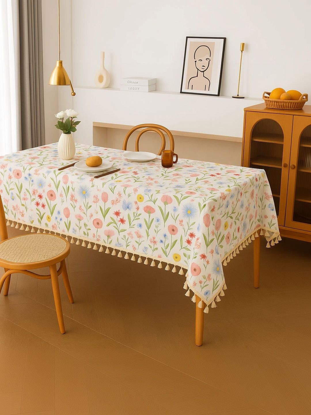 THROWPILLOW Multicoloured Floral Anti-Slip 6-Seater Table Cover with Embellished details-picture-55