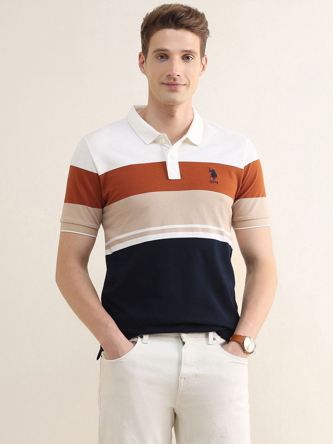 U.S. Polo Assn. Men Colourblocked Polo Collar T-shirt-picture-52