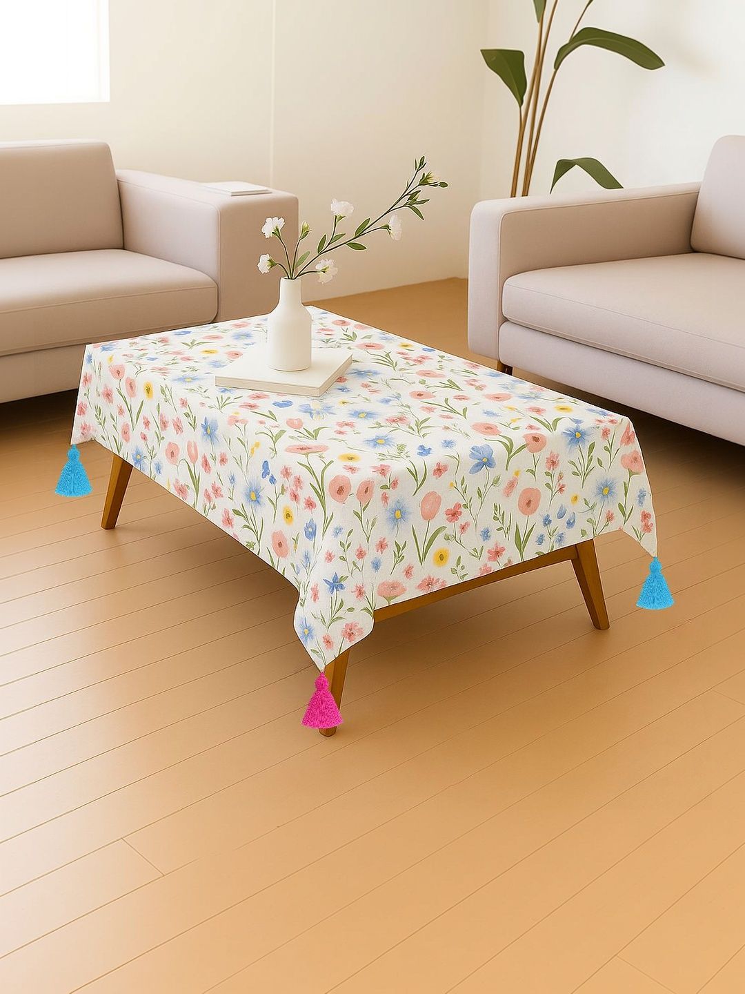 THROWPILLOW Multicoloured Floral Anti-Slip 8-Seater Table Cover with Embellished details-picture-48