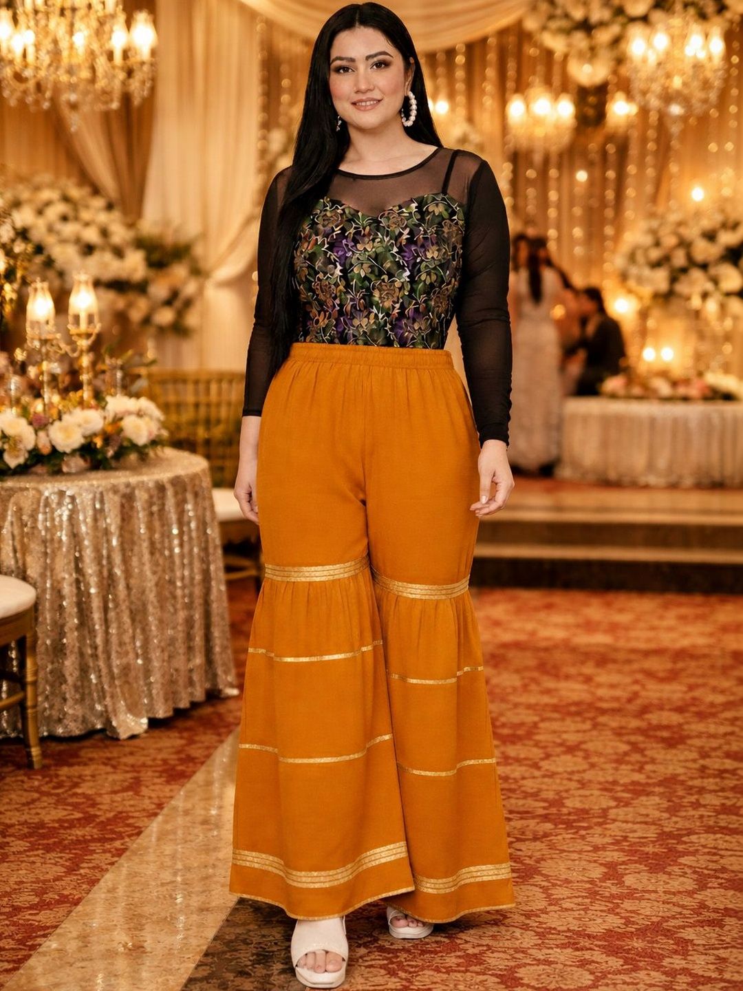 MIXFIT Striped Tiered Flared Fit Sharara Pant-picture-0