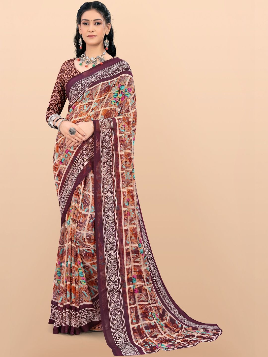 Vibhagyaa Floral Poly Chiffon Saree-image-34