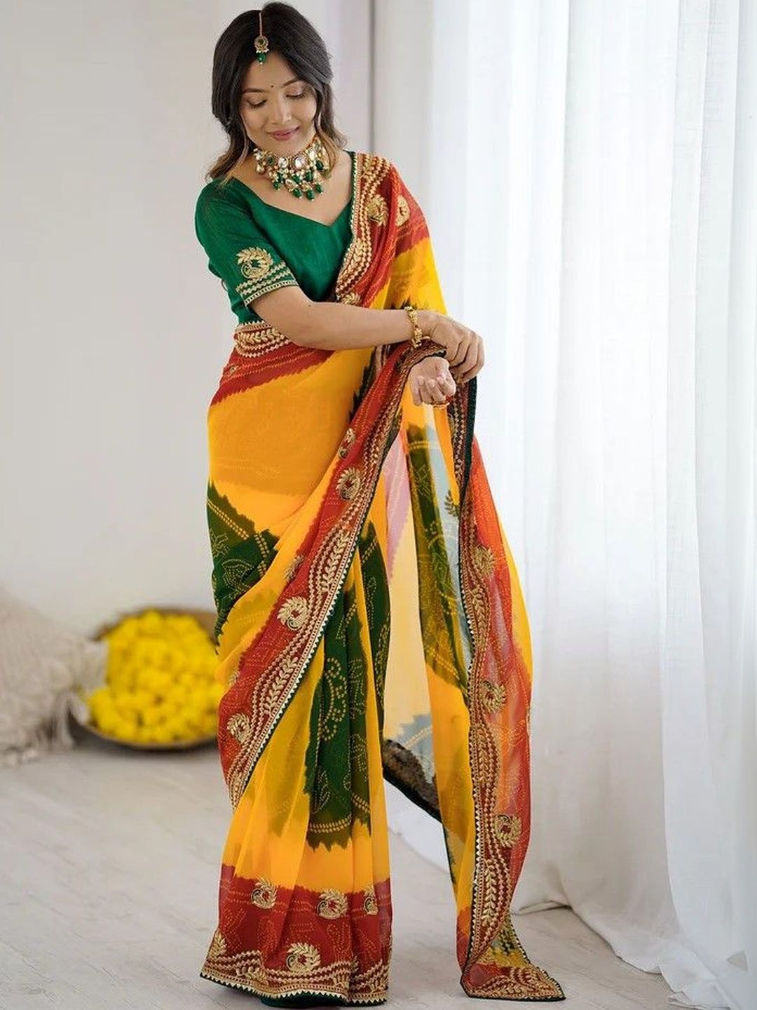 all about you Bandhani Zari Poly Georgette Designer Bandhani Saree-picture-47